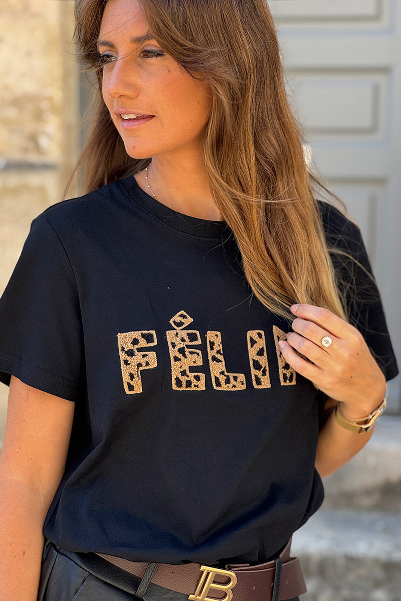 Black Feline Applique Cotton Tee