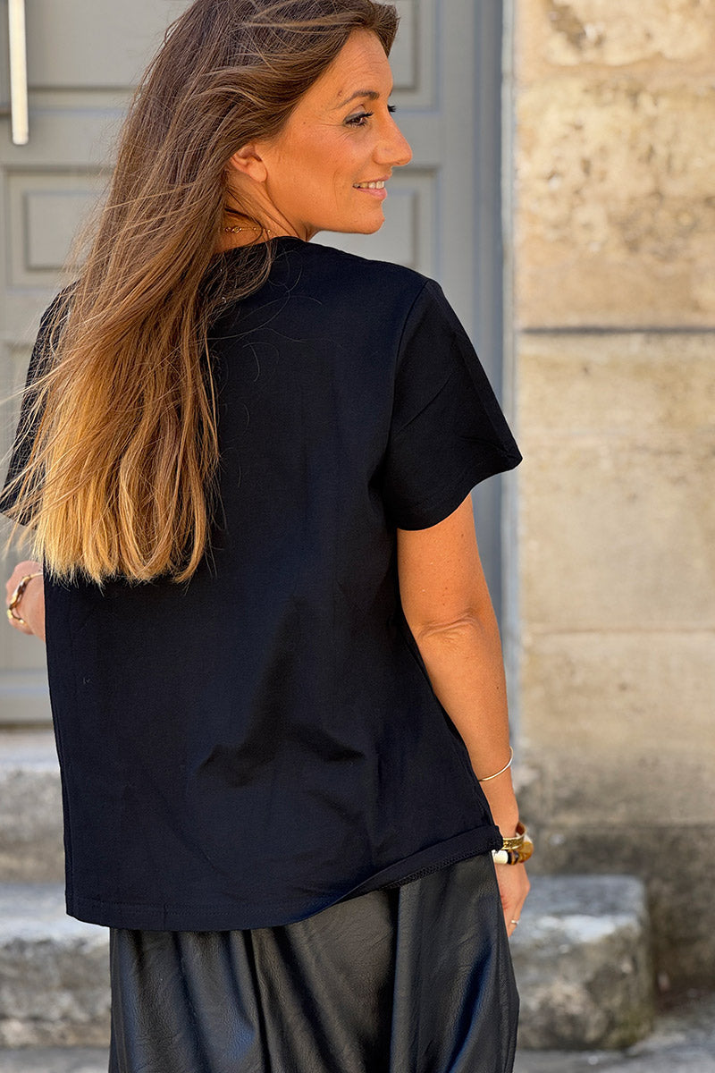 Black Feline Applique Cotton Tee