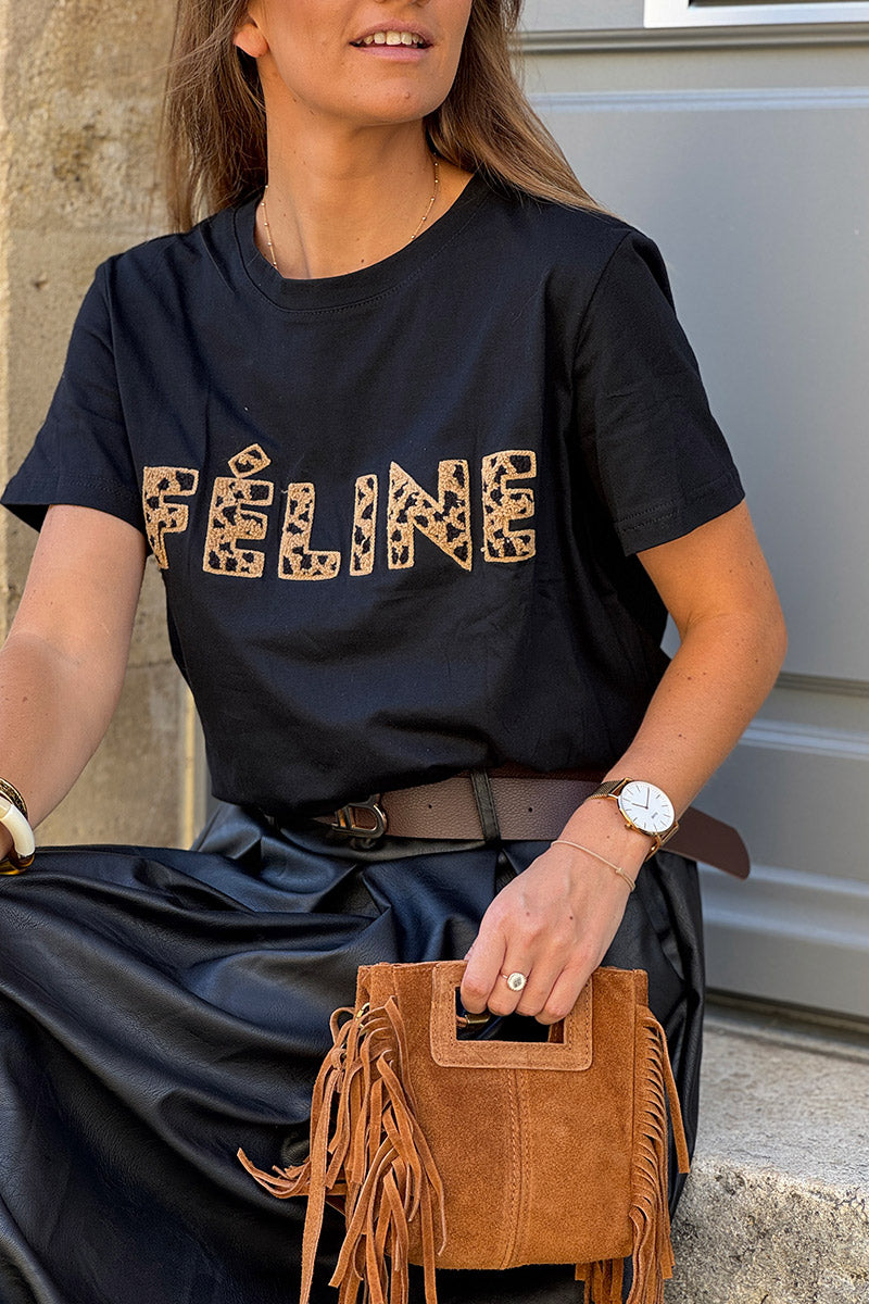 Black Feline Applique Cotton Tee