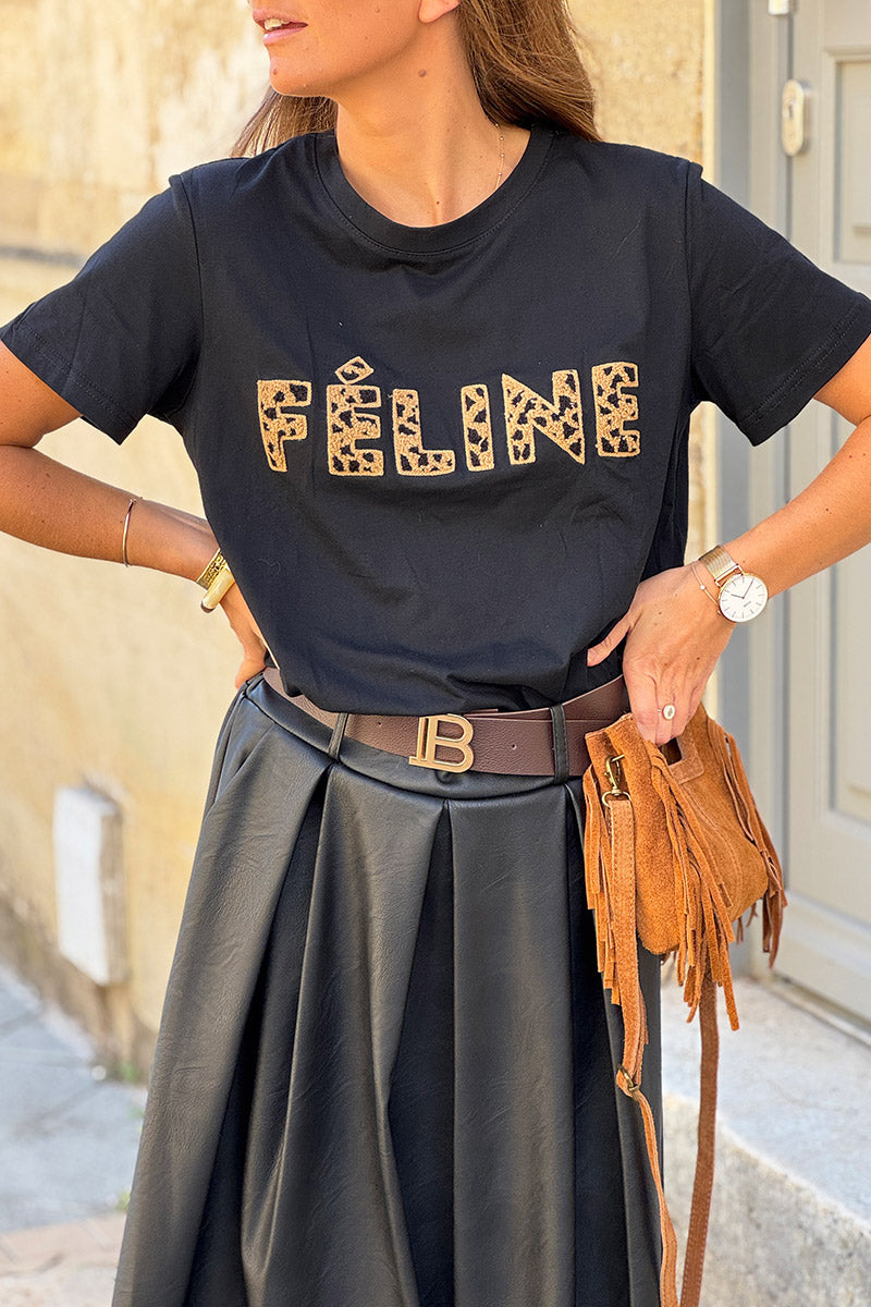 Black Feline Applique Cotton Tee