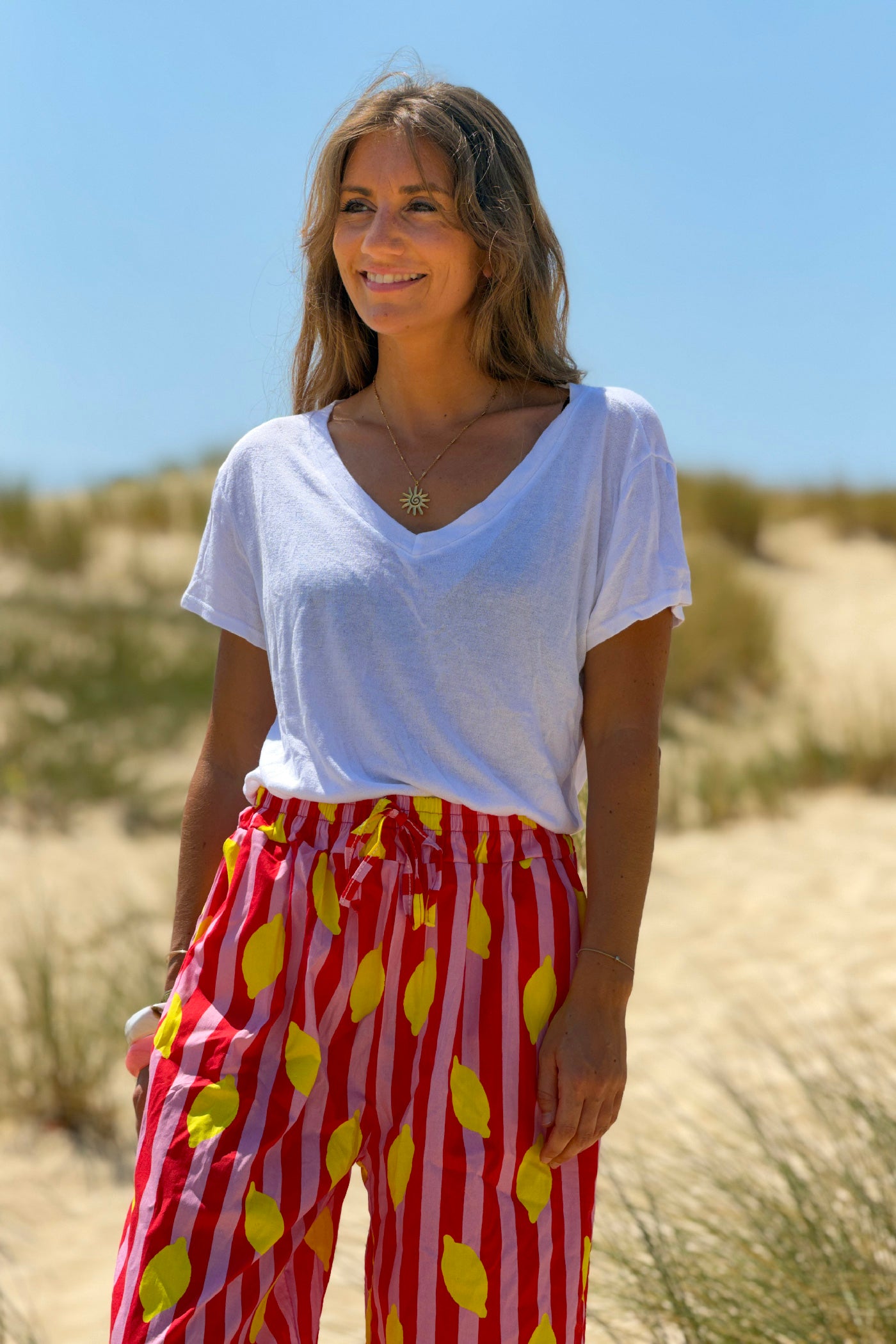 White Heathered Viscose Knit V-Neck Top