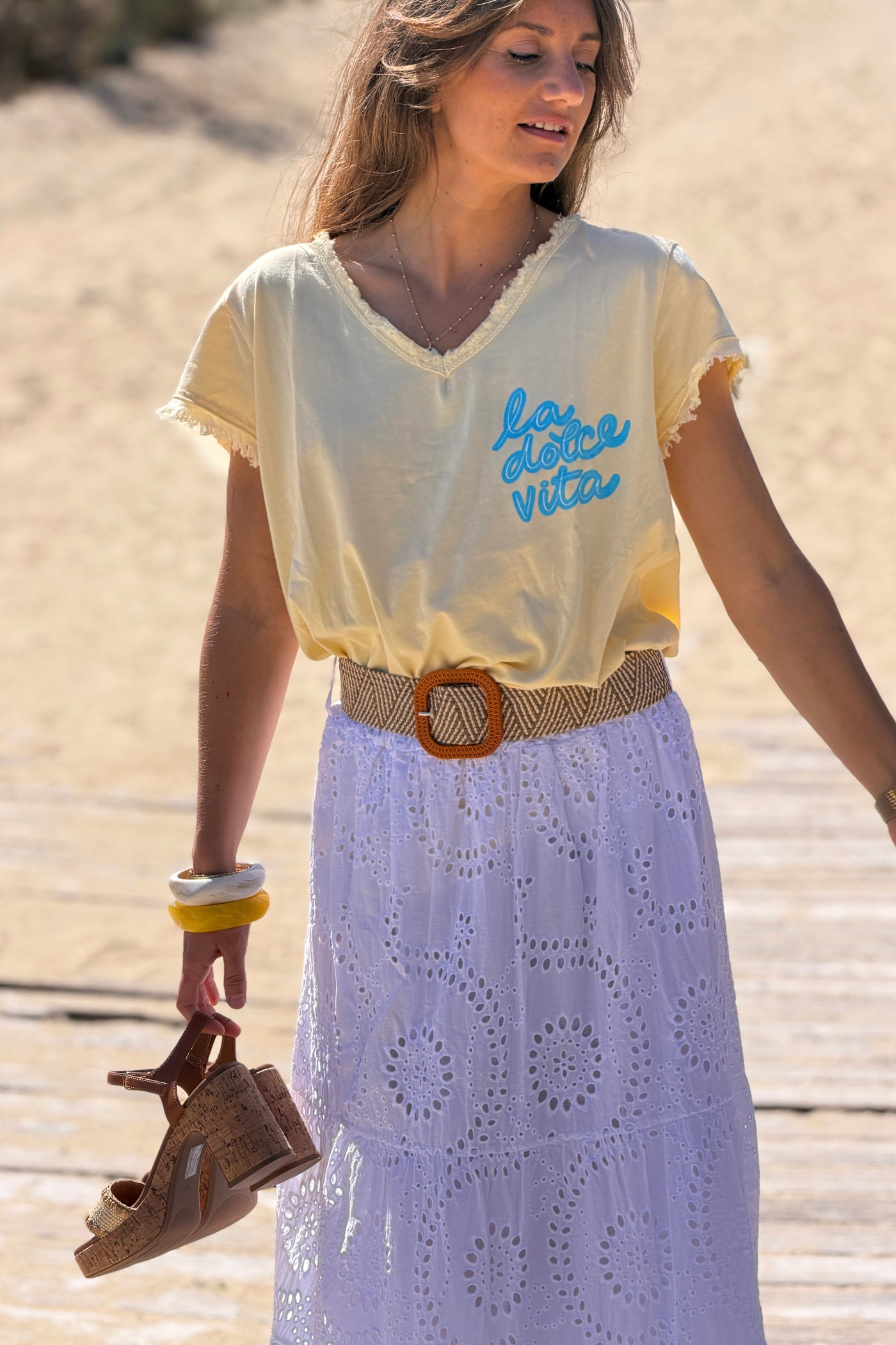 Yellow La Dolce Vita Raw Hem Tee