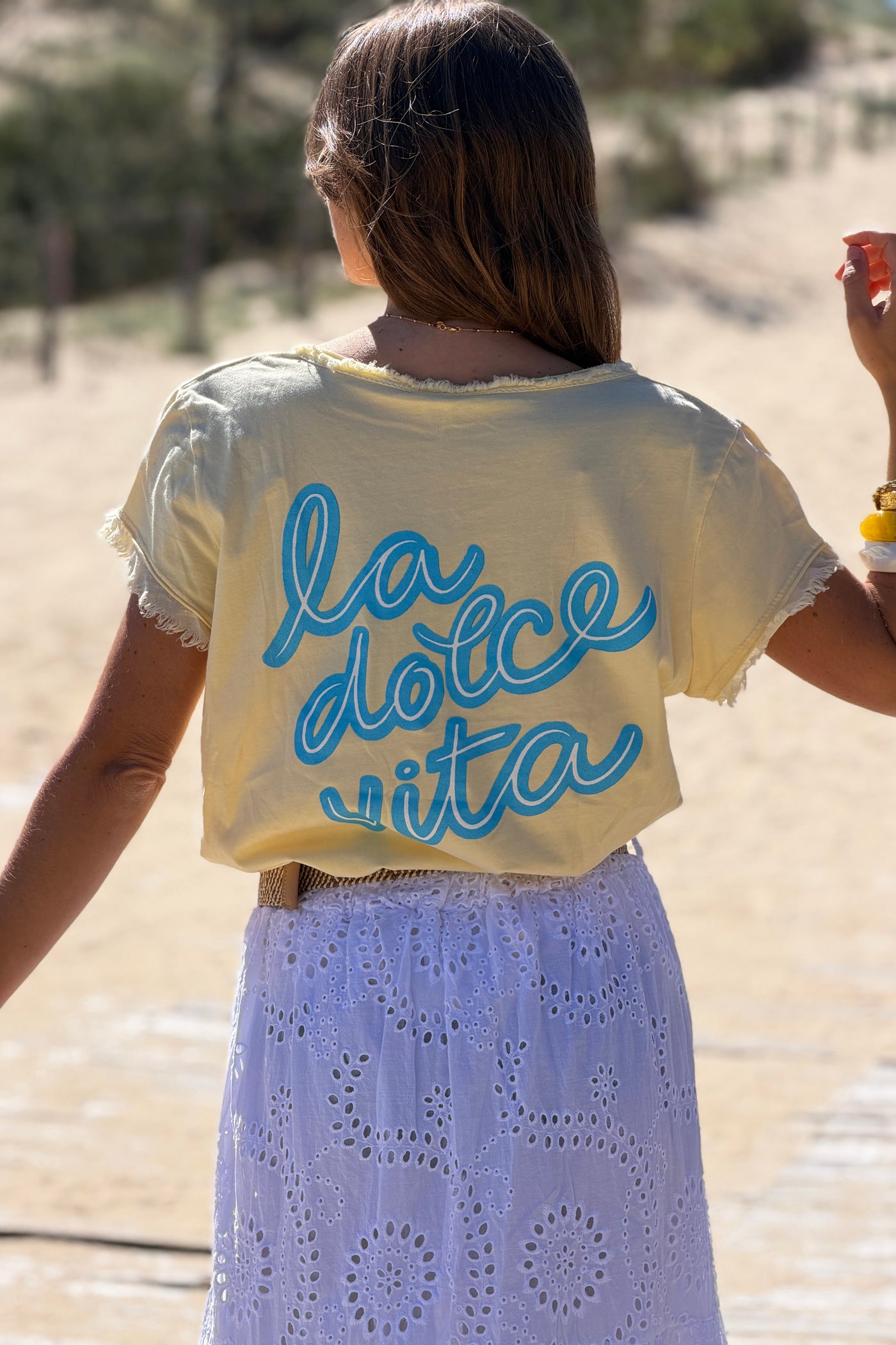 Yellow La Dolce Vita Raw Hem Tee