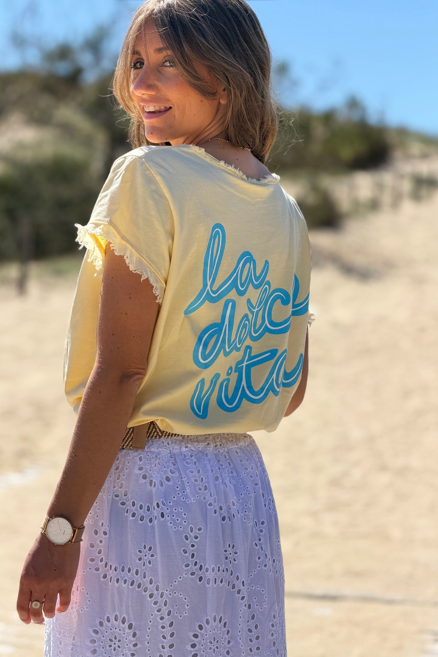 Yellow La Dolce Vita Raw Hem Tee