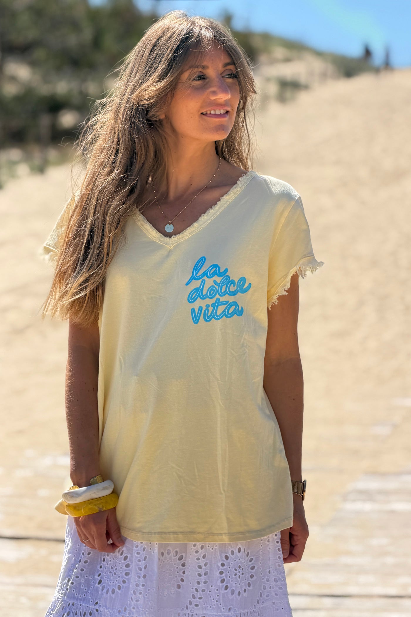 Yellow La Dolce Vita Raw Hem Tee