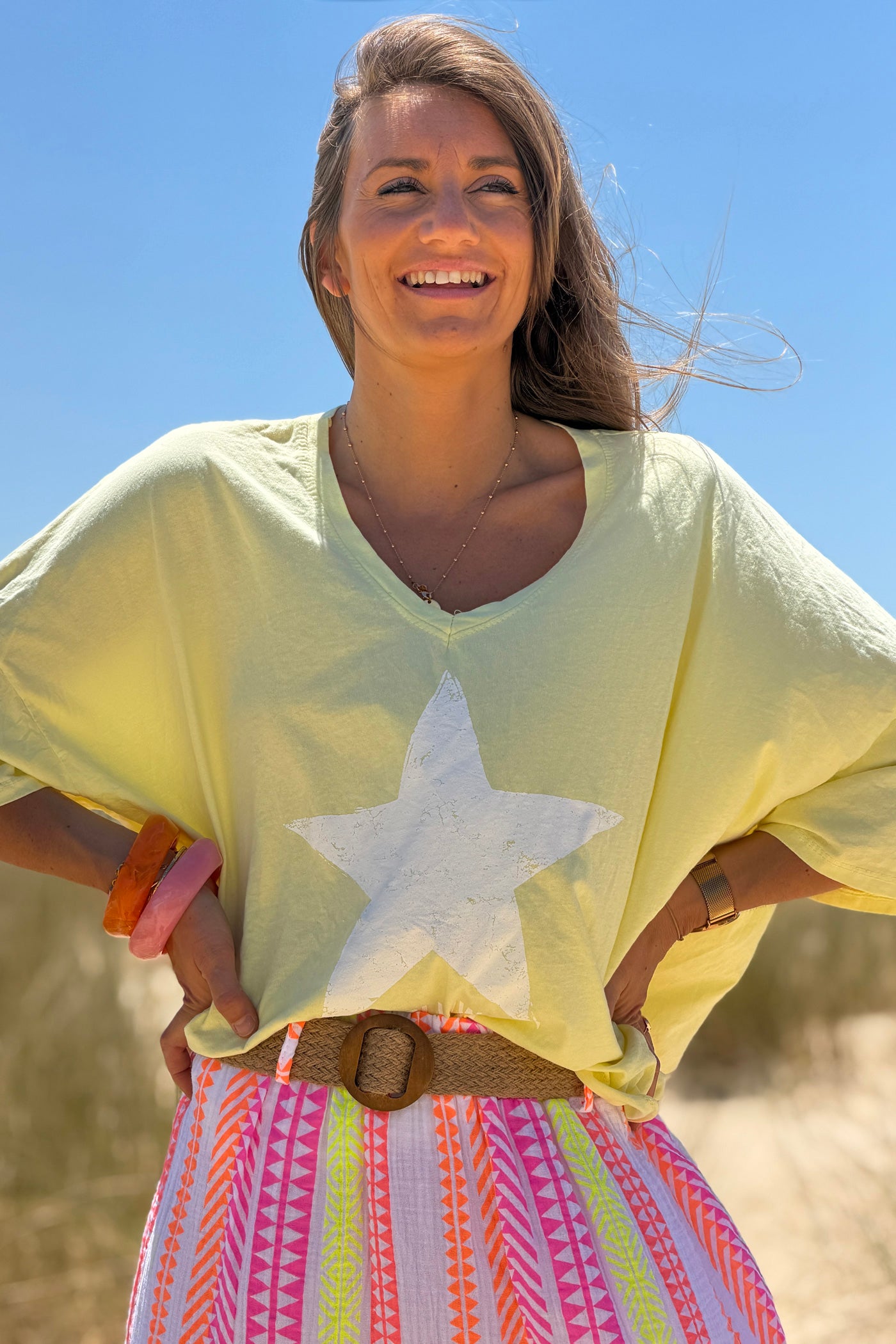 Yellow “Follow the Light” Star Jersey Knit Top