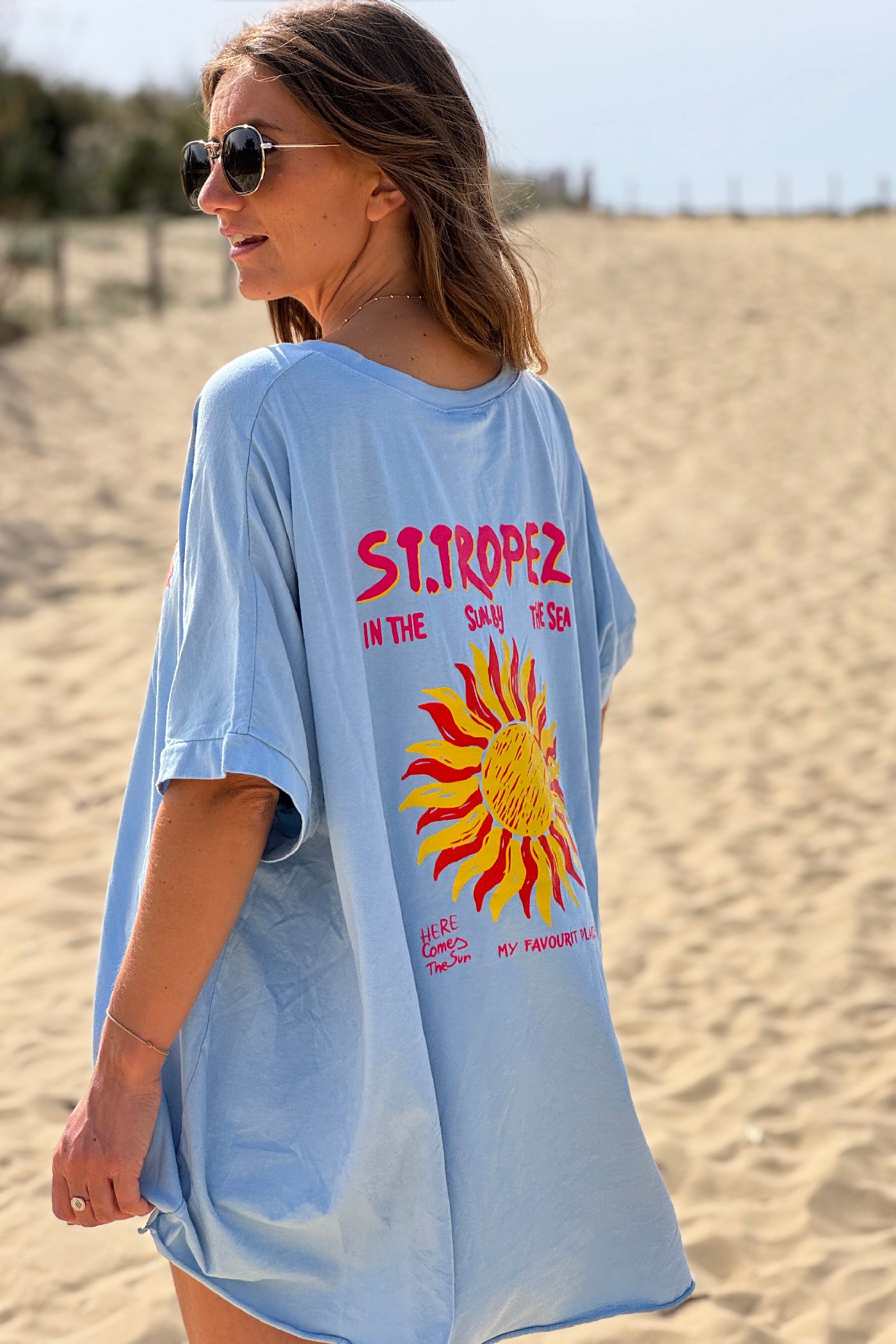 Tshirt loose oversize et stretch bleu motif Soleil St tropez