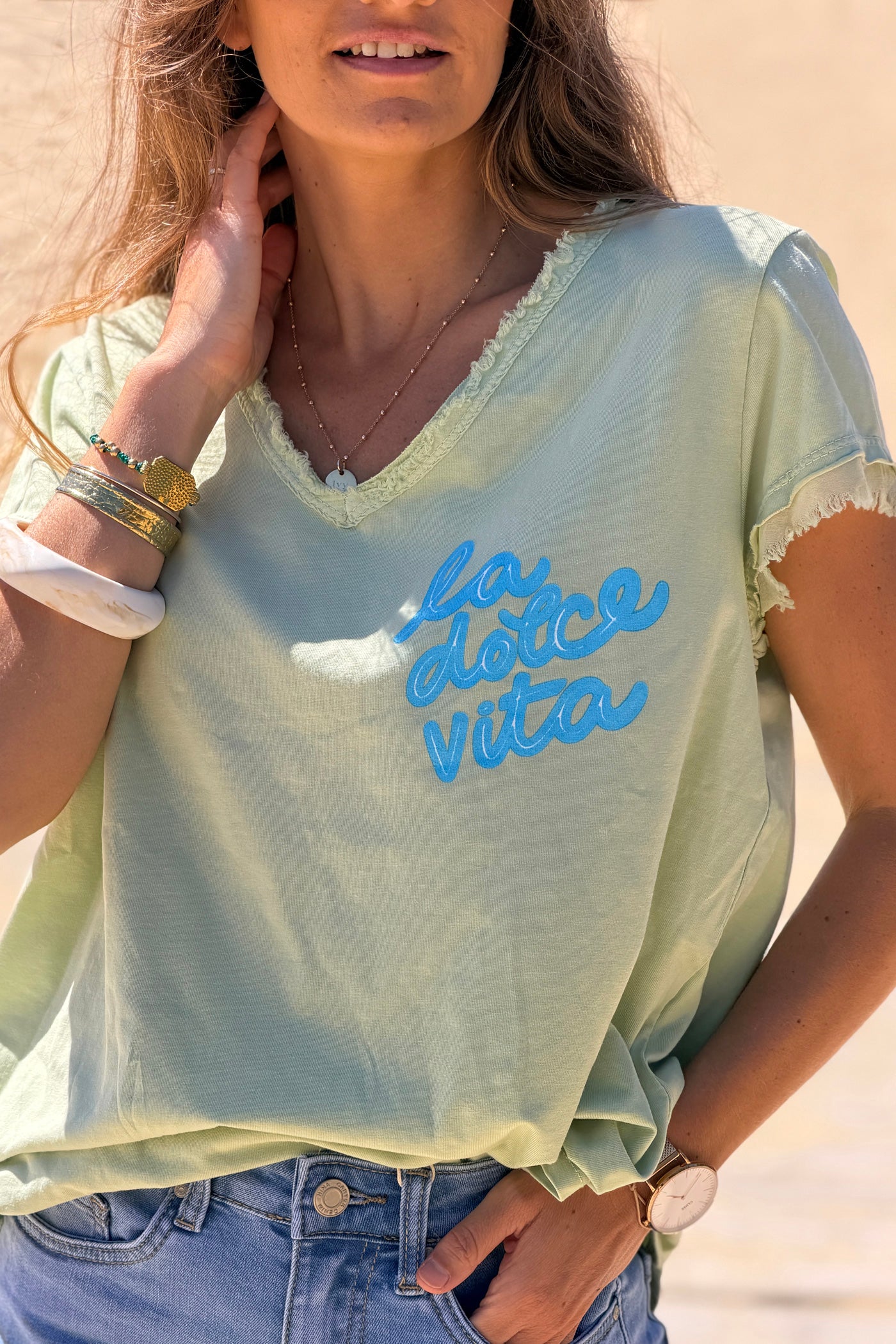 Sage La Dolce Vita Raw Hem Tee