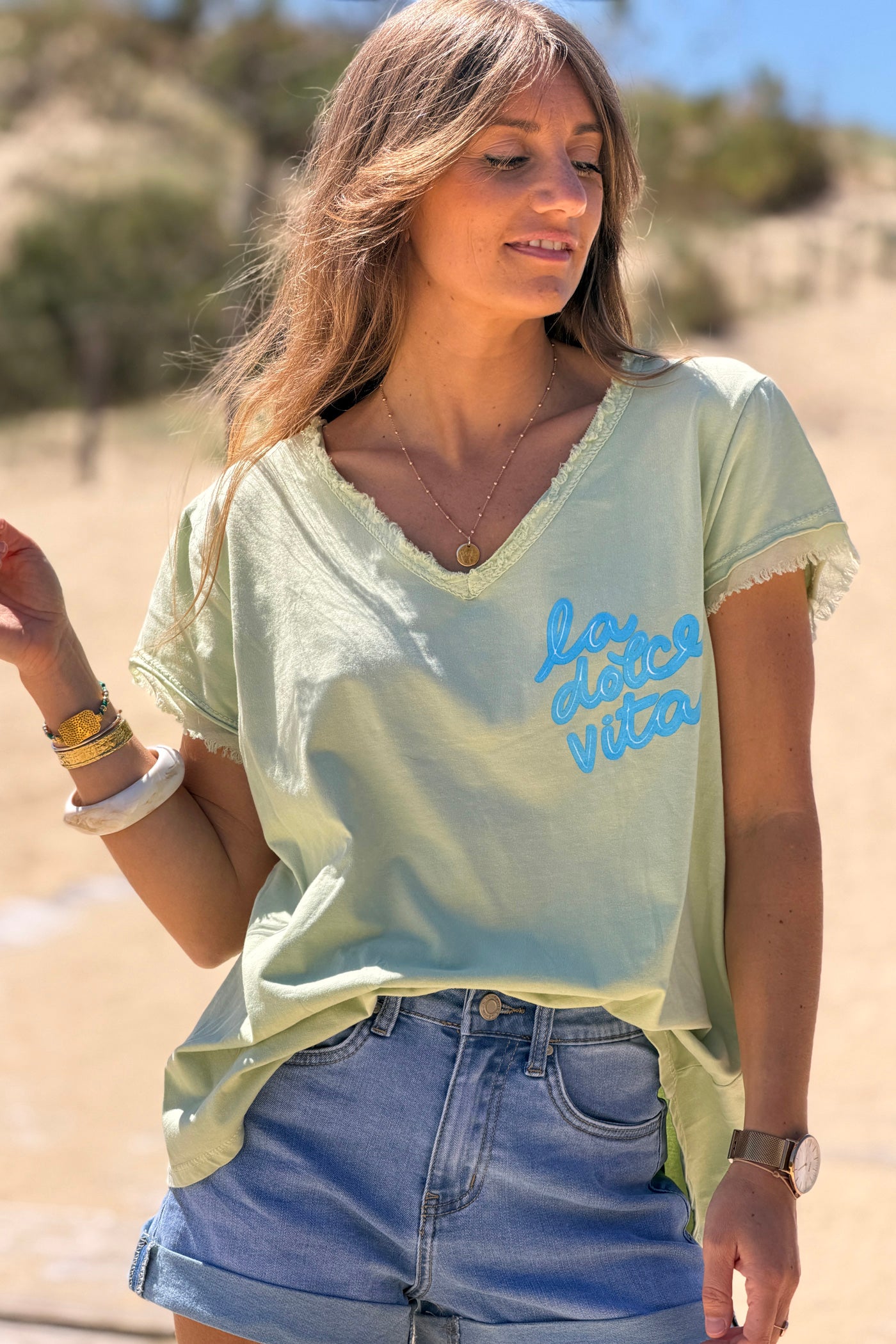 Sage La Dolce Vita Raw Hem Tee
