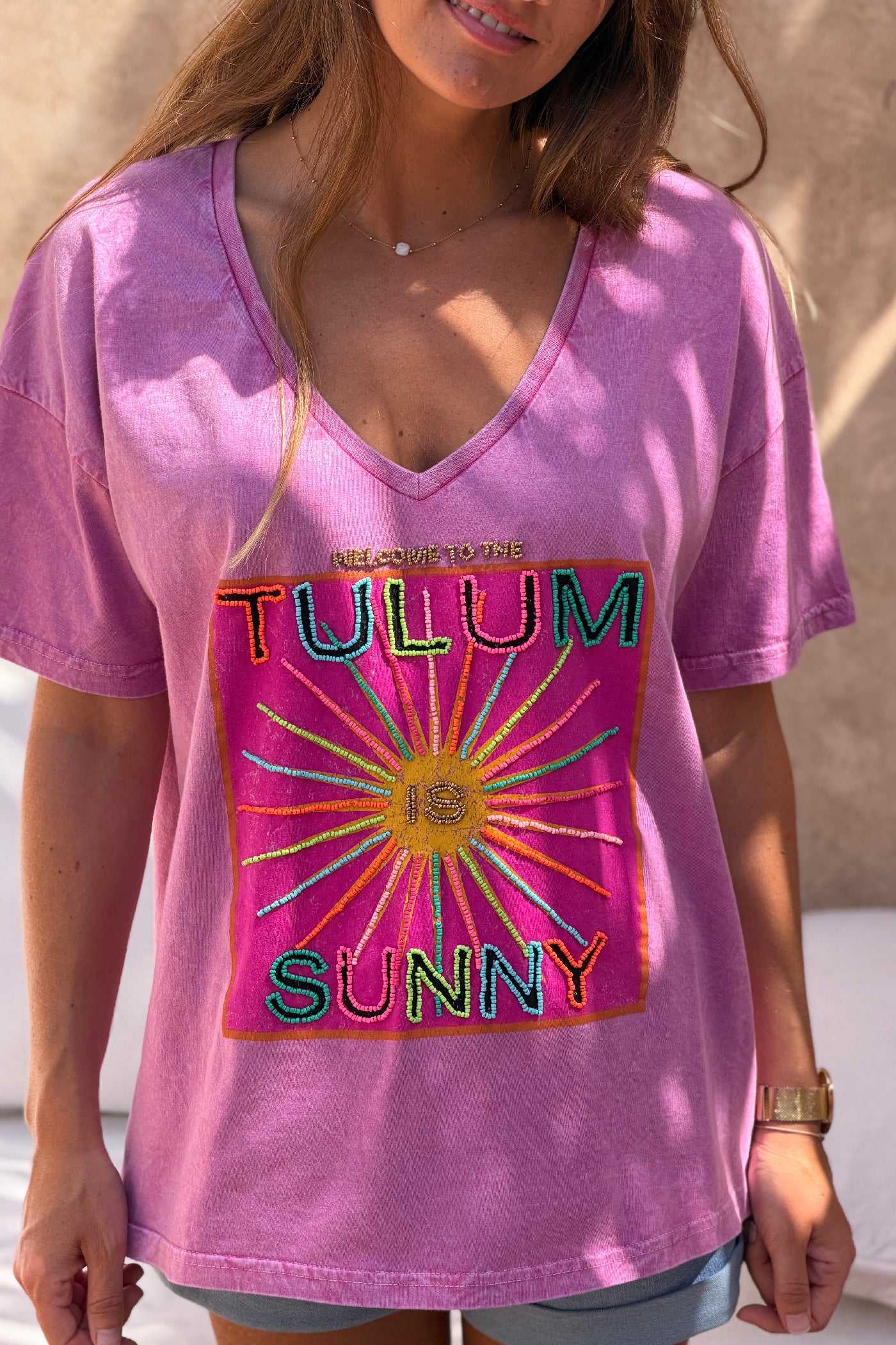 Purple Burnout Beaded Tulum T-Shirt
