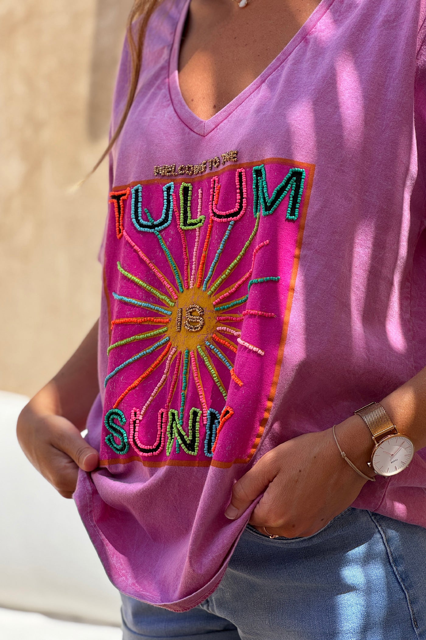 Purple Burnout Beaded Tulum T-Shirt