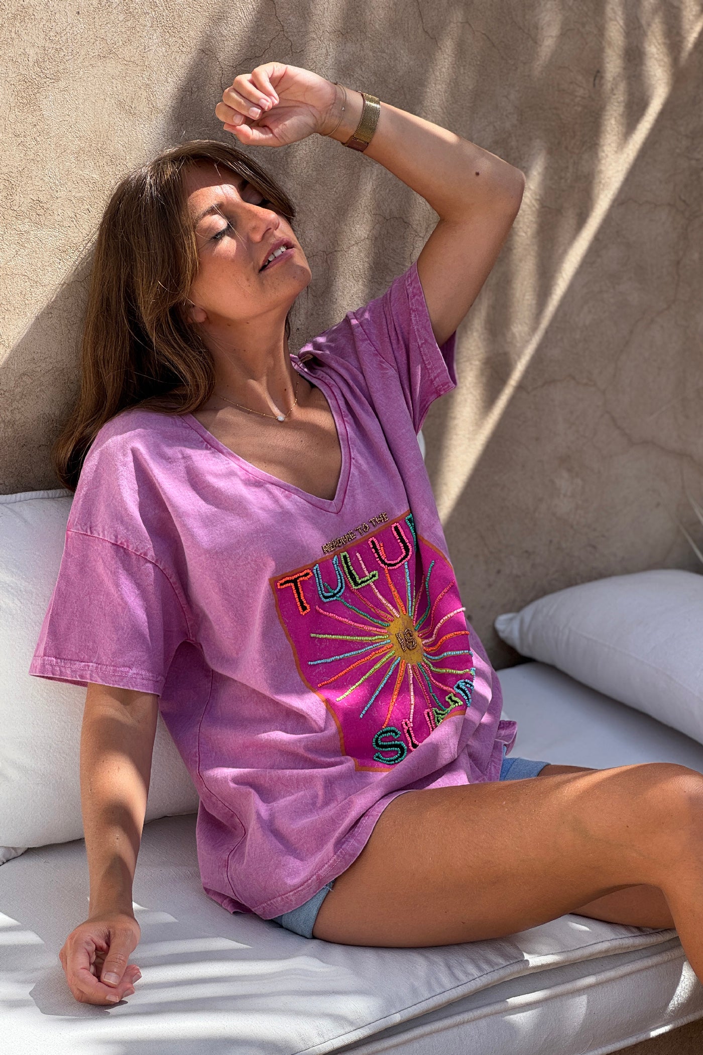 Purple Burnout Beaded Tulum T-Shirt