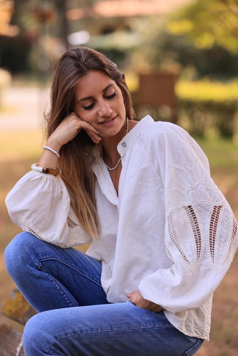 Cream Lotus Sleeve Poplin Blouse
