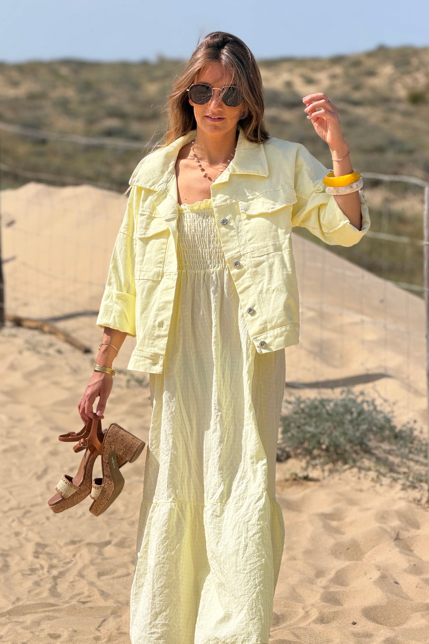 Butter Yellow Cote D’Azur Cropped Denim Jacket