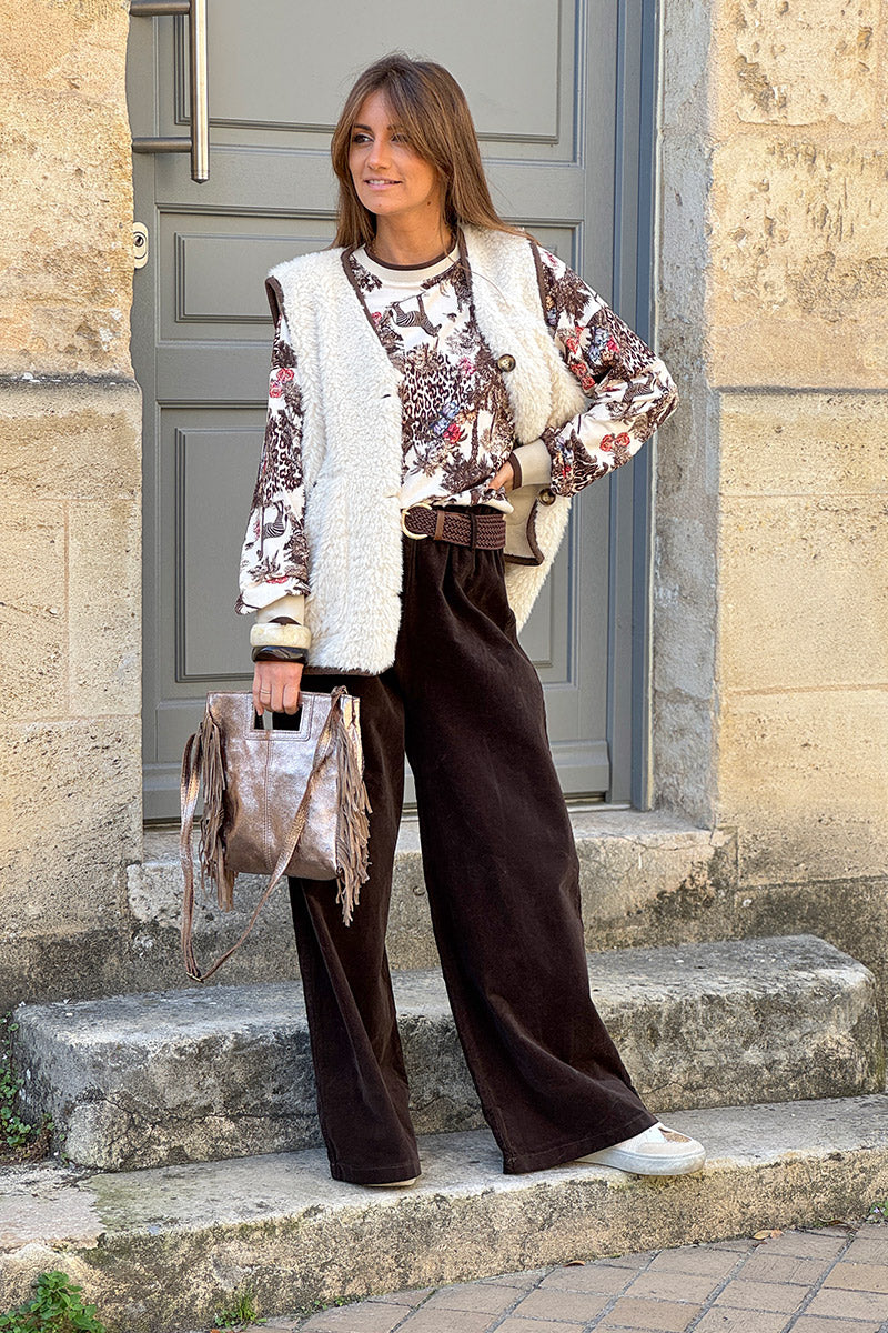 Brown Trim Sherpa Vest