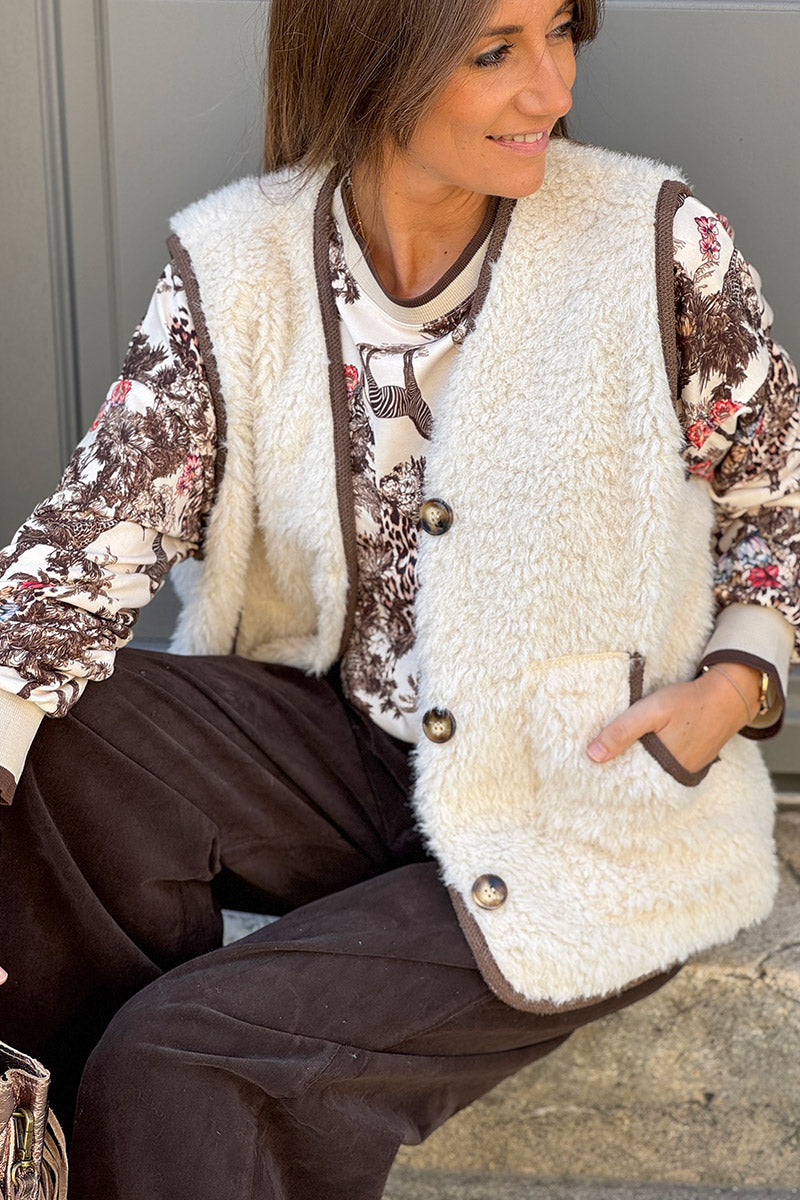 Brown Trim Sherpa Vest