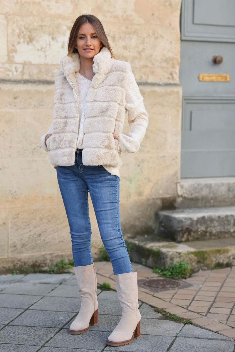 Cream Faux Fur Zip Front Vest