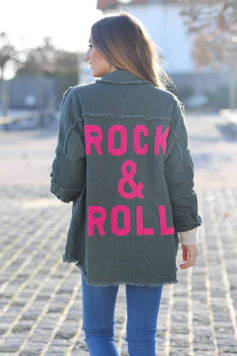 Fuchsia denim oversized jacket 'ROCK AND ROLL' with raw seams