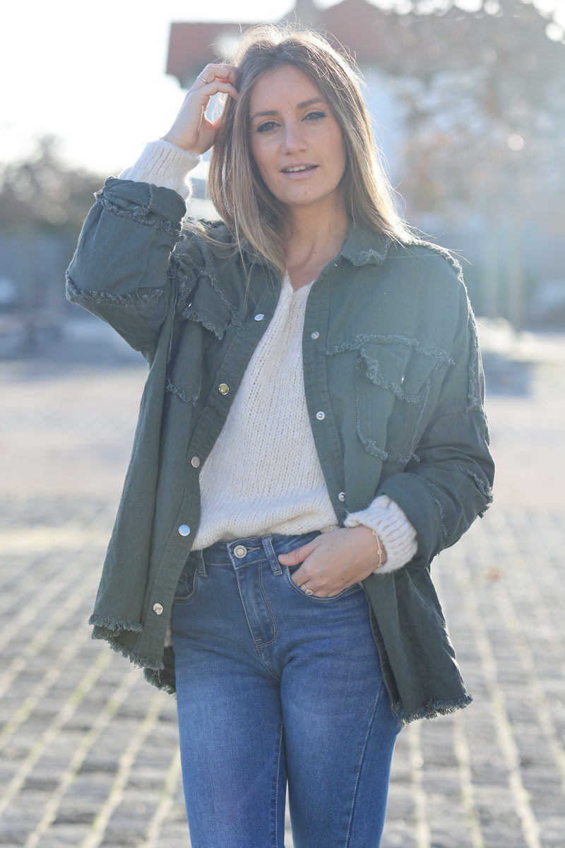 Fuchsia denim oversized jacket 'ROCK AND ROLL' with raw seams