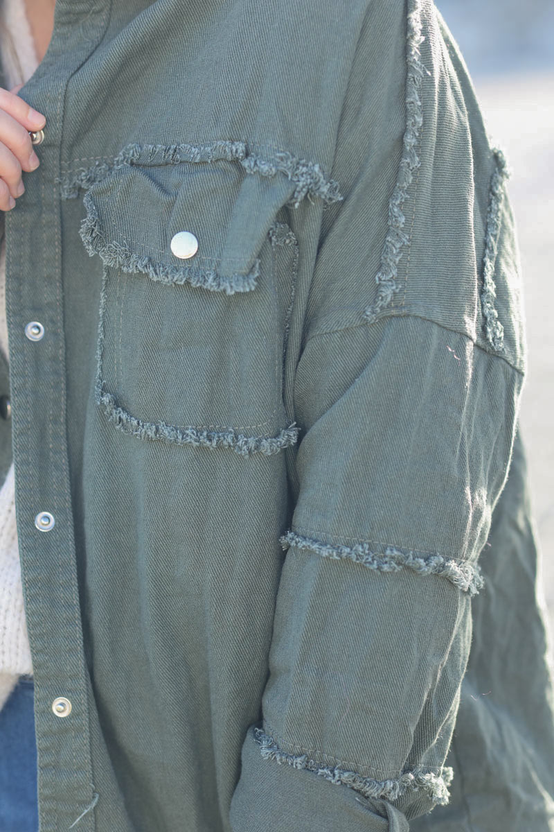 Fuchsia denim oversized jacket 'ROCK AND ROLL' with raw seams