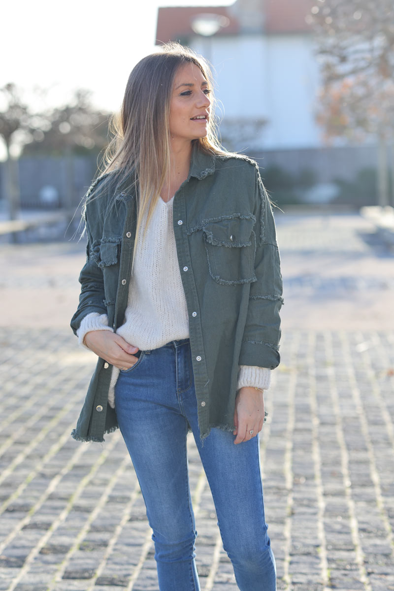Fuchsia denim oversized jacket 'ROCK AND ROLL' with raw seams
