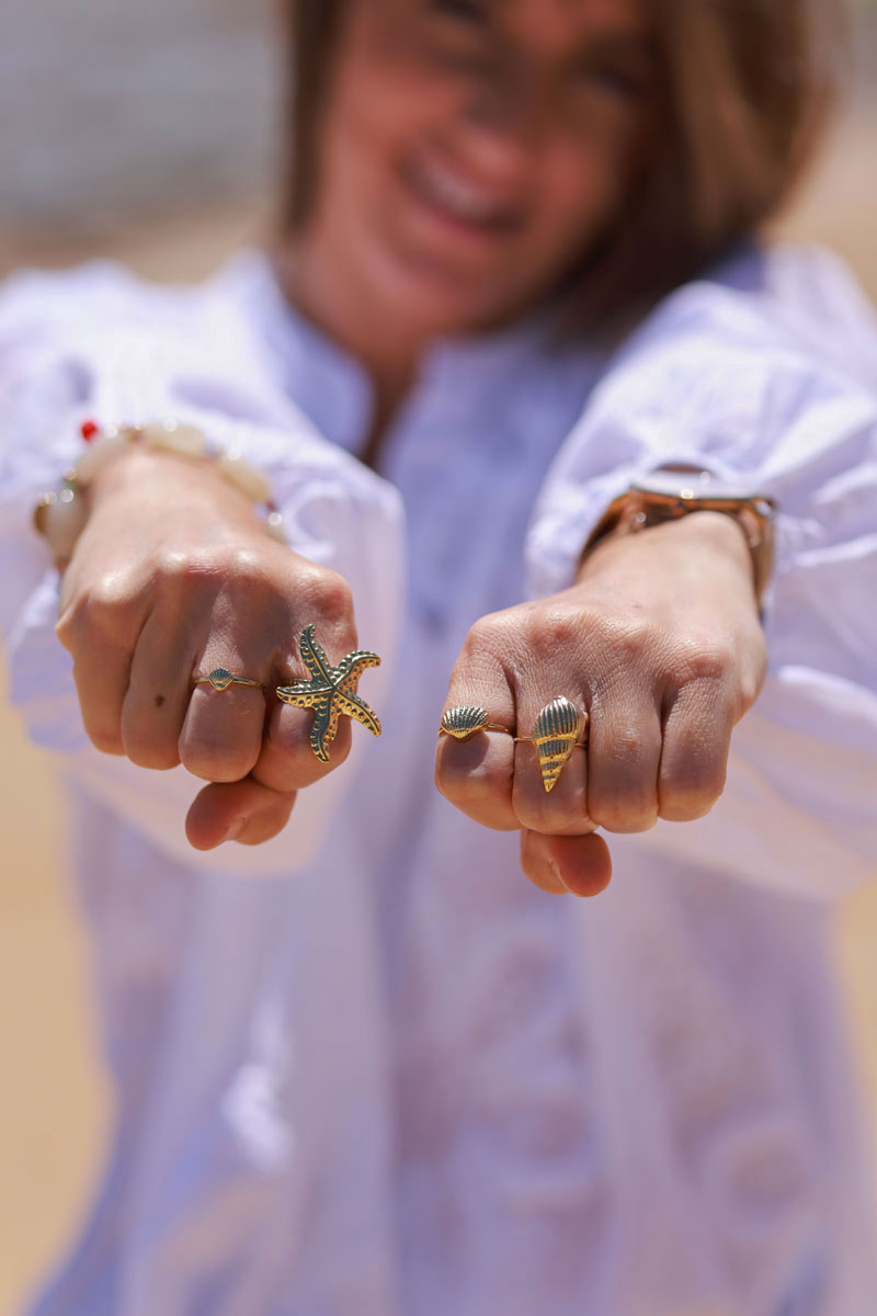 Goldtone Mini Scallop Shell Ring