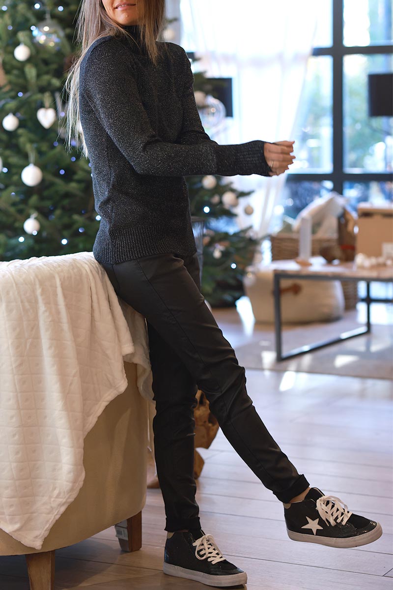 Black Sparkle Star Sueded High Top Sneakers