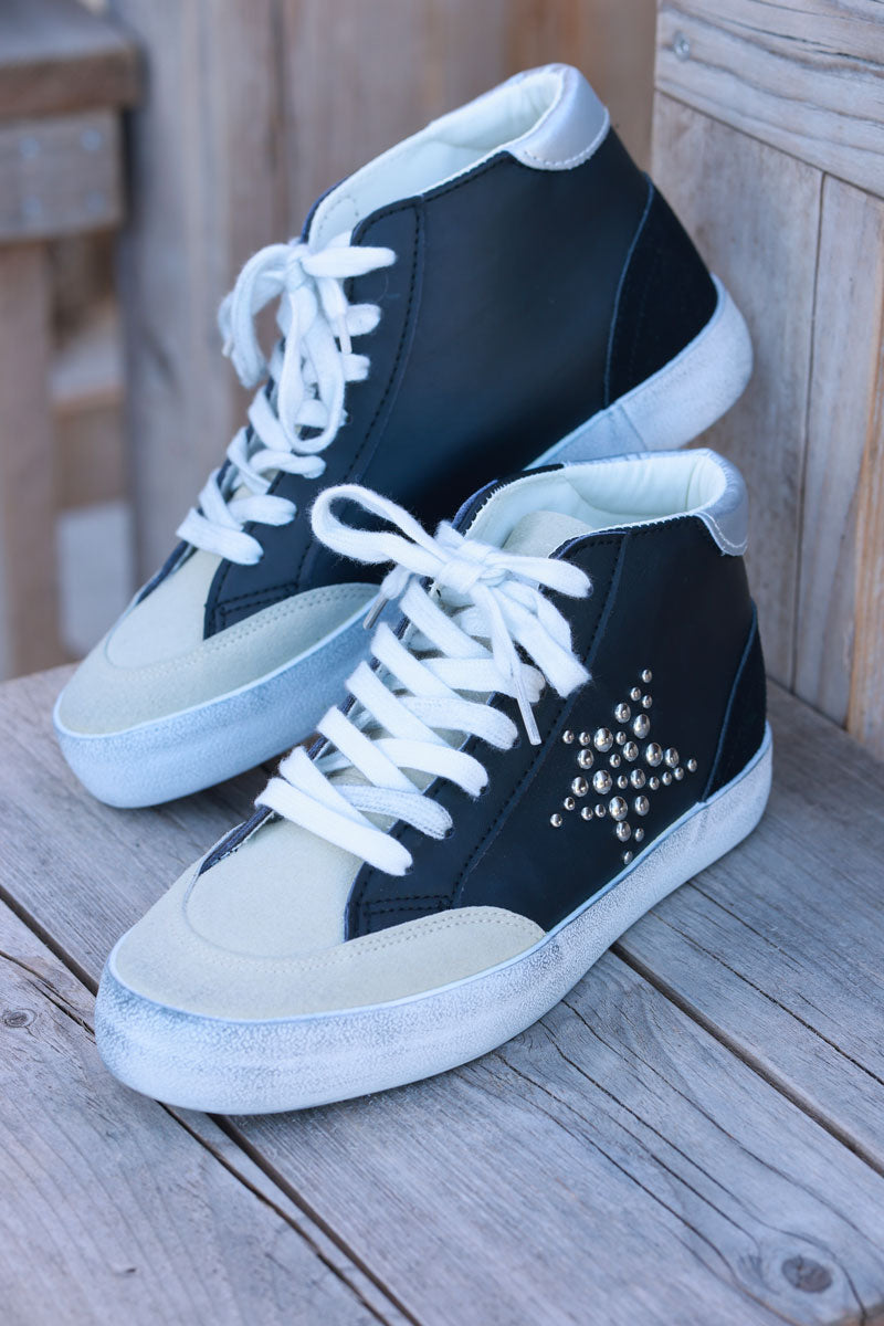 Black and Beige Star Sueded High Top Sneakers