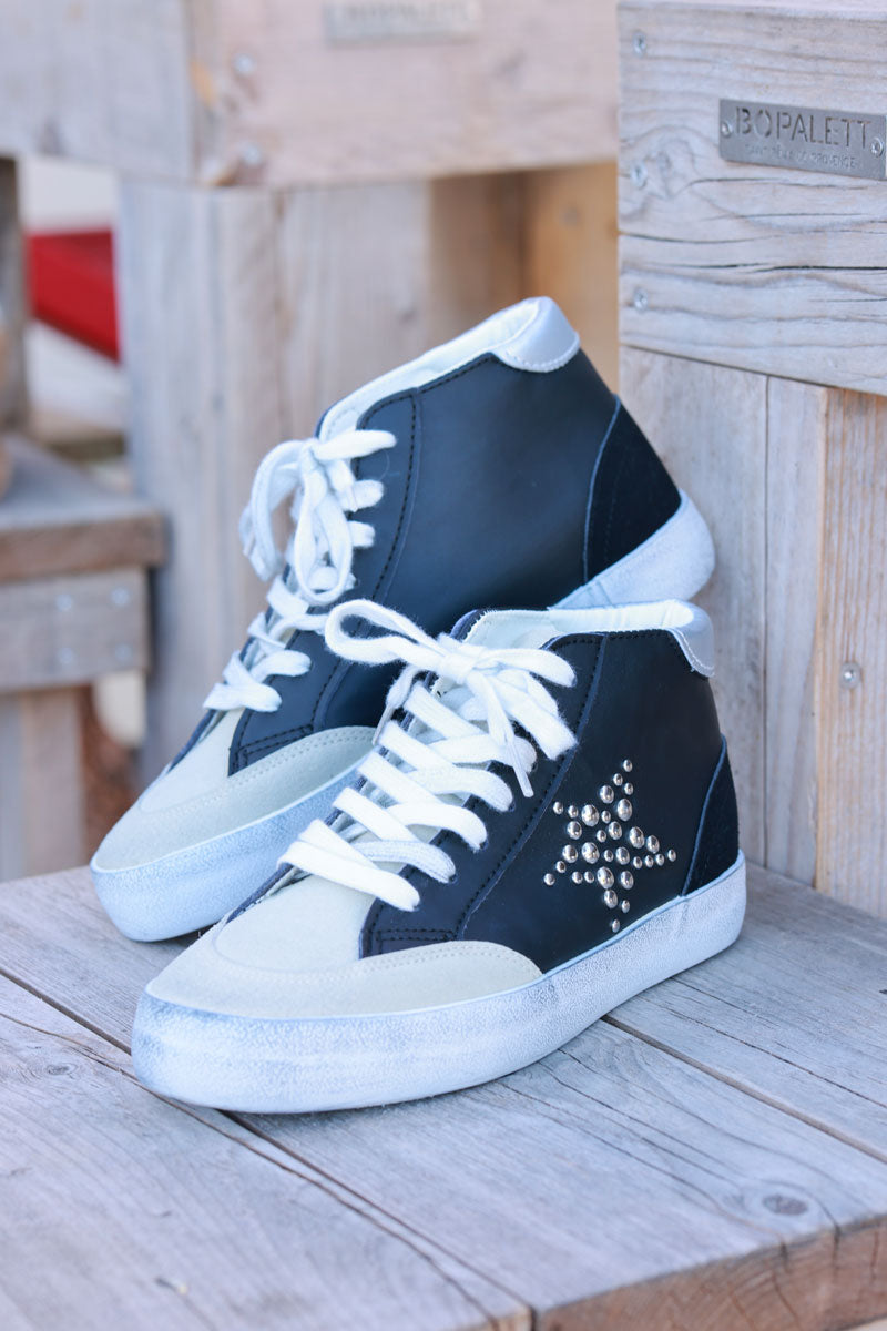 Black and Beige Star Sueded High Top Sneakers