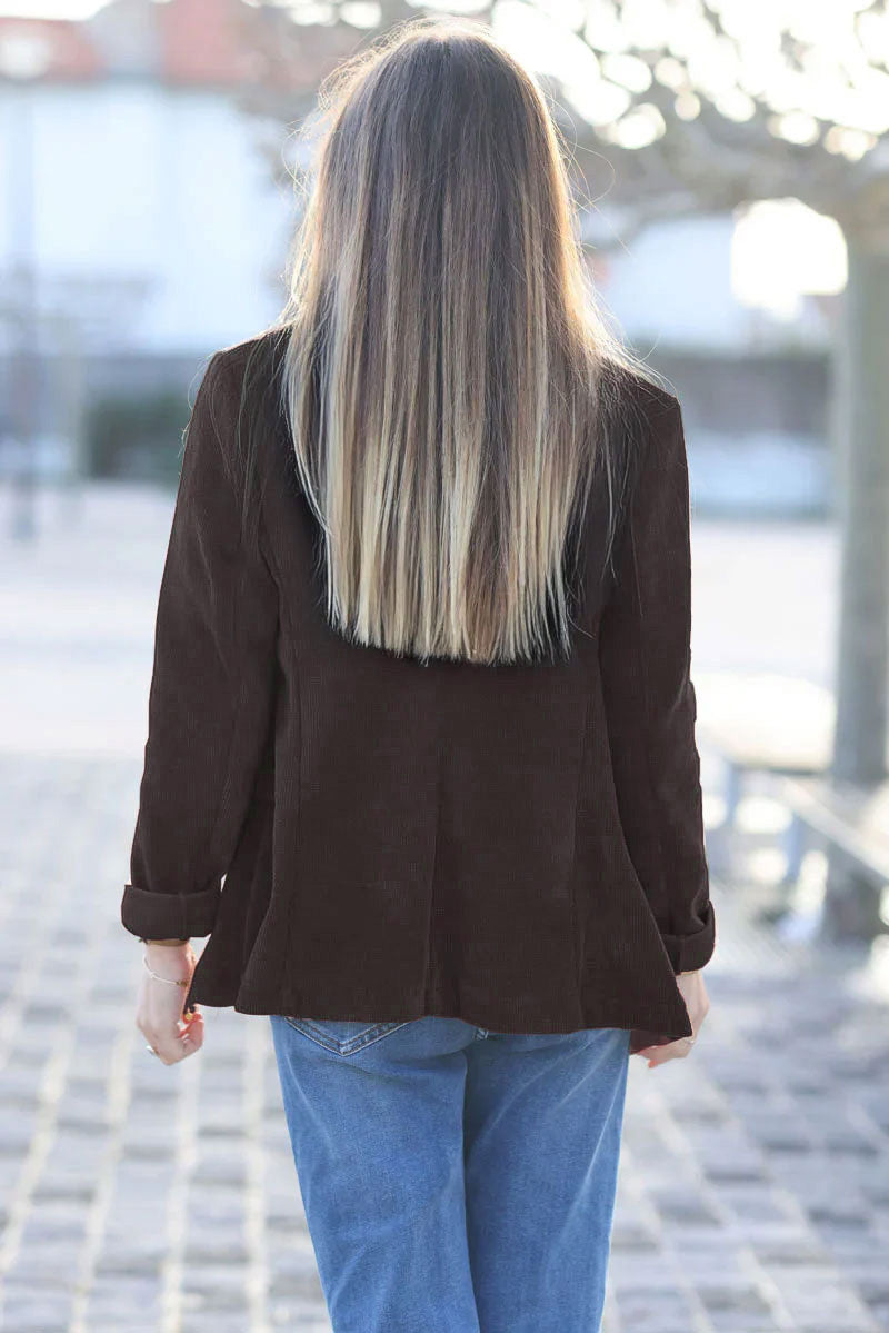 Blazer femme cintré en velours côtelé marron