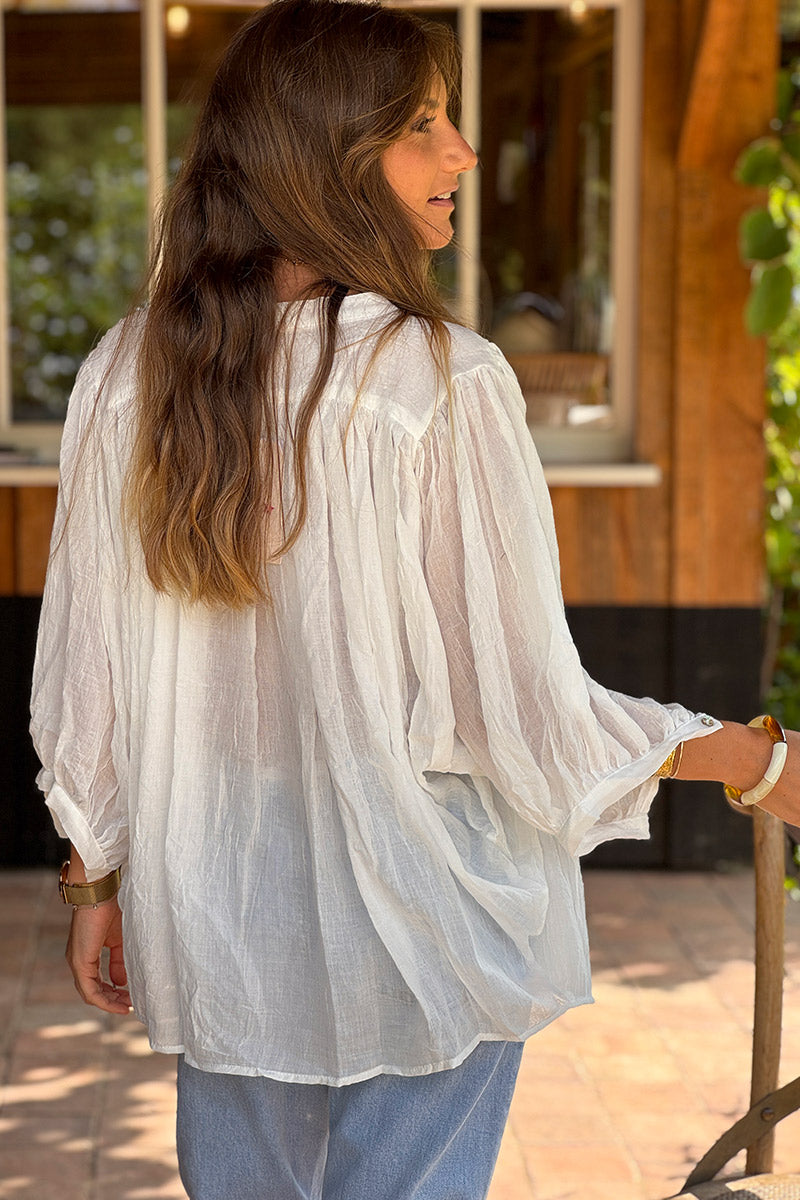 White Lightweight Cotton Peasant Blouse