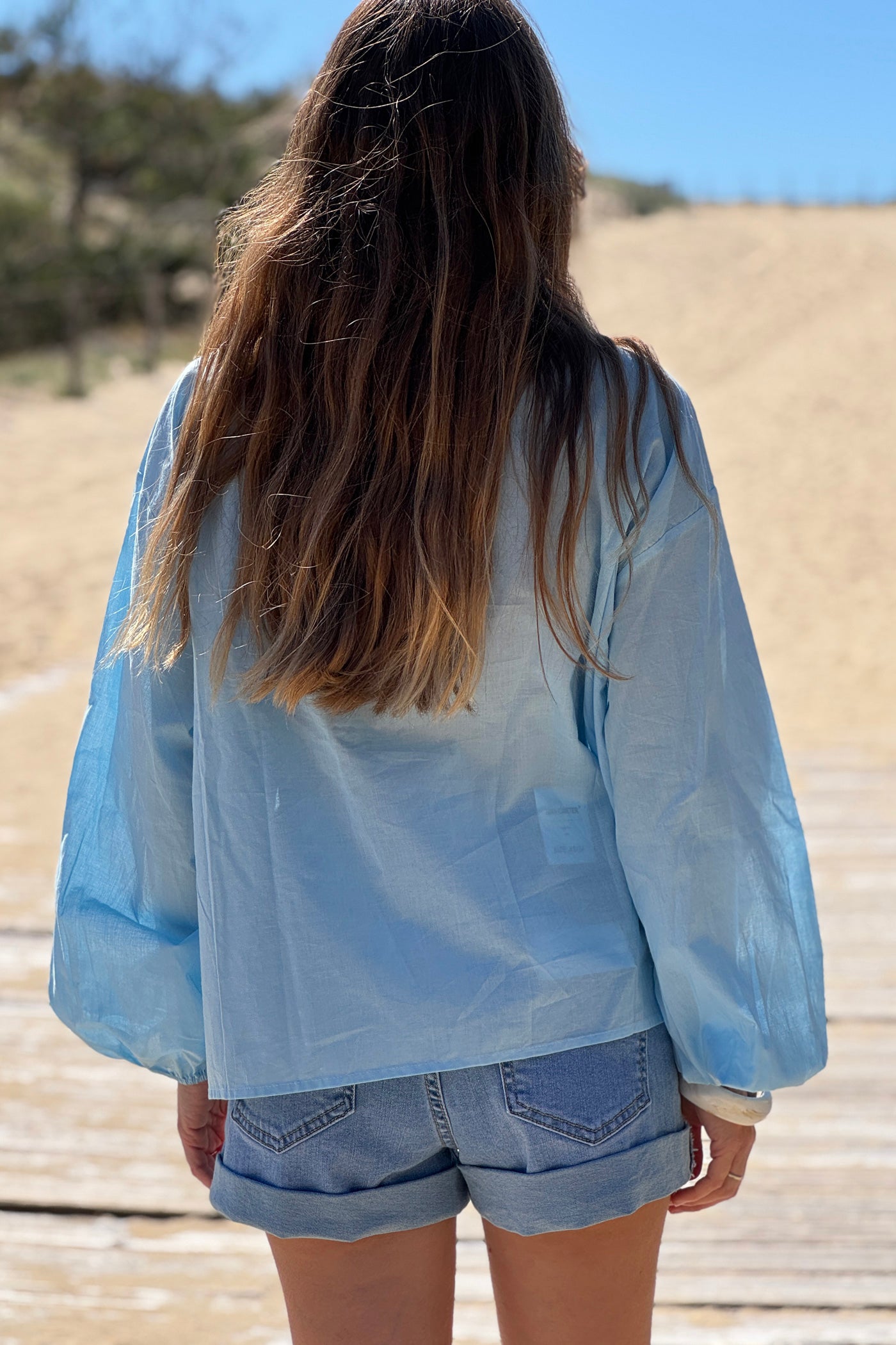 Blue Embroidered Peasant Top