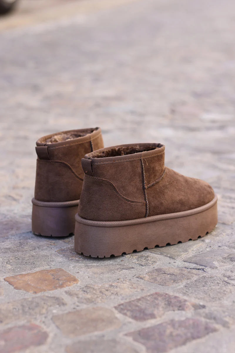 Hannah Brown chocolate Suedette Platform Comfort Mini Boots