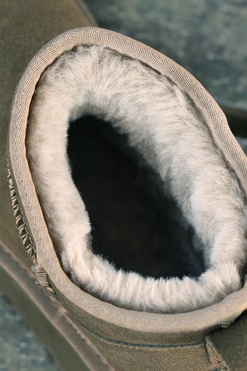 Bottes kaki basses en cuir fourrées à plateforme