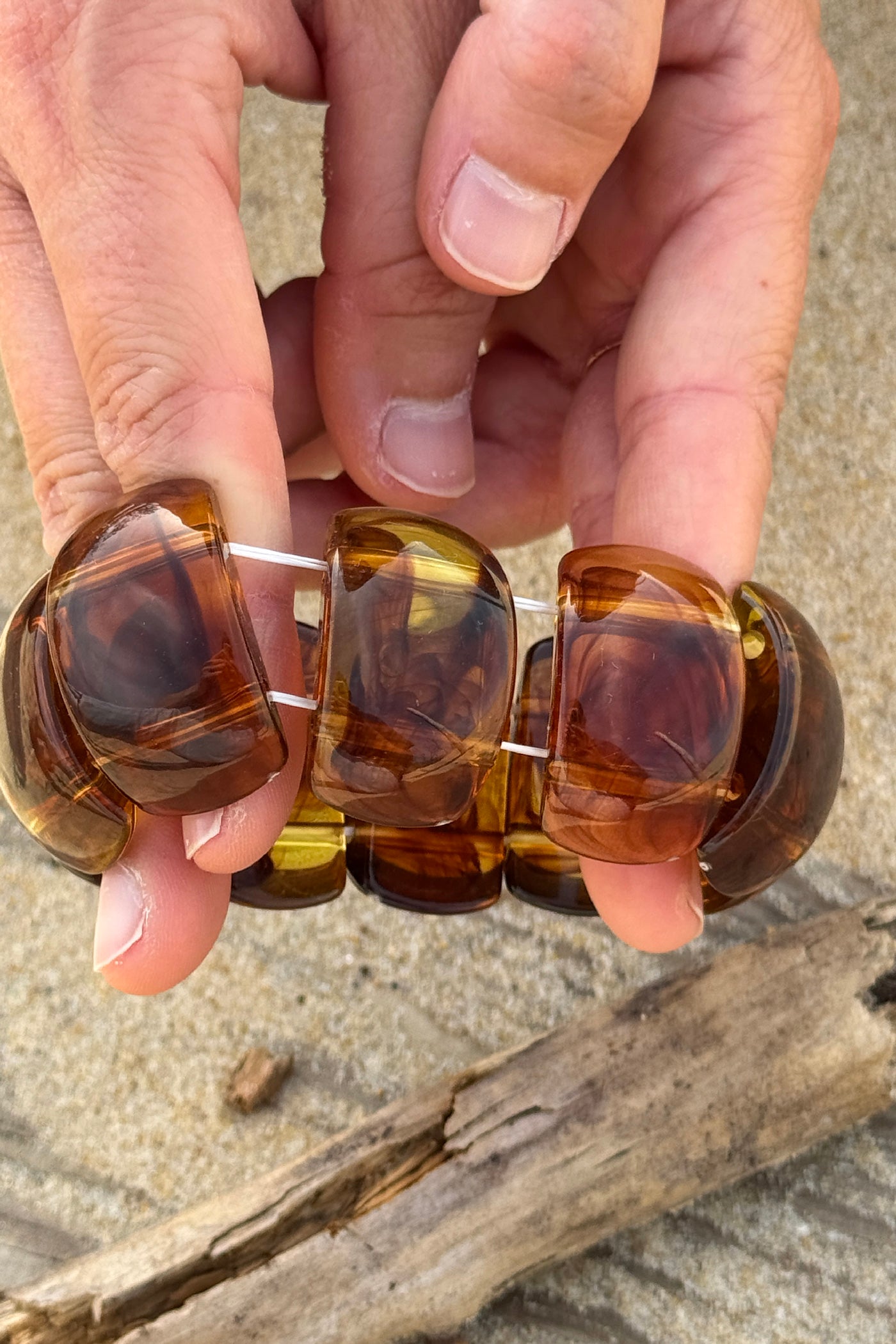 Amber Faux Bead Stretch Statement Bracelet

