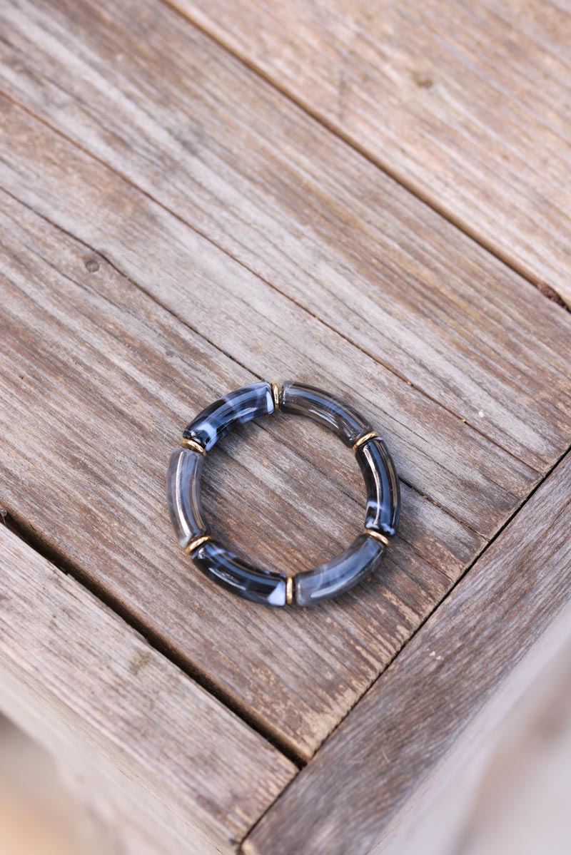 Black Marbled Tube Bead Bracelet