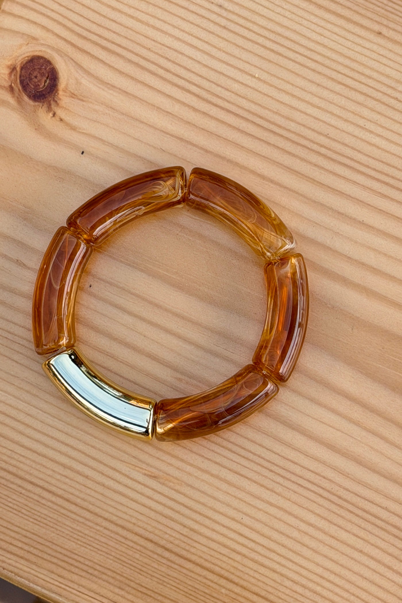 Brown Amber Tubular Bead Bracelet
