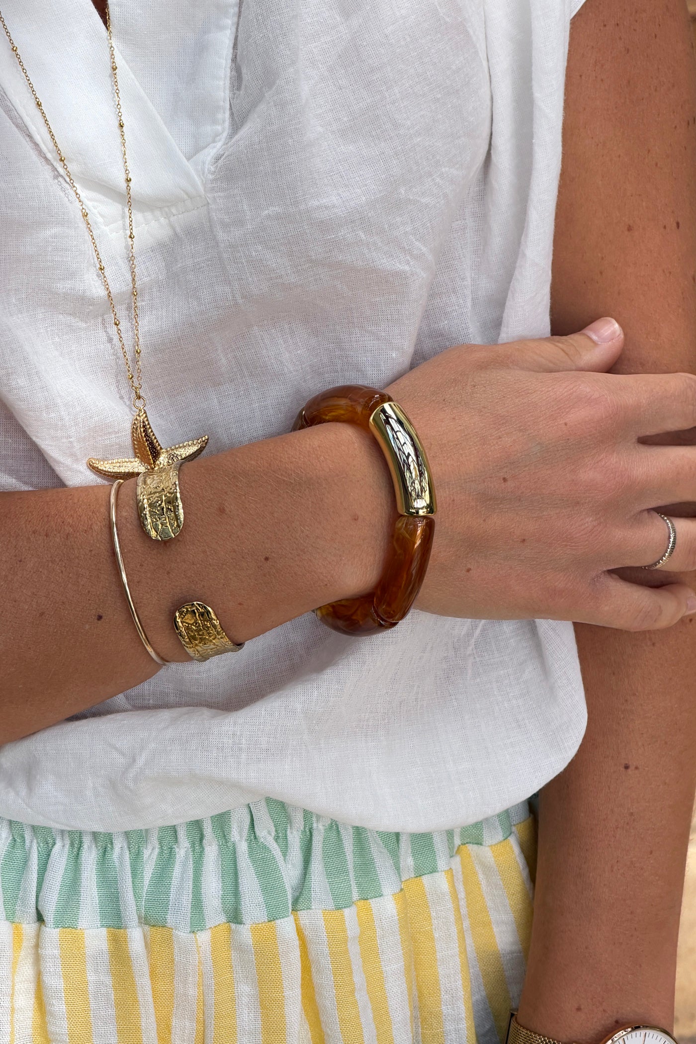 Brown Amber Tubular Bead Bracelet
