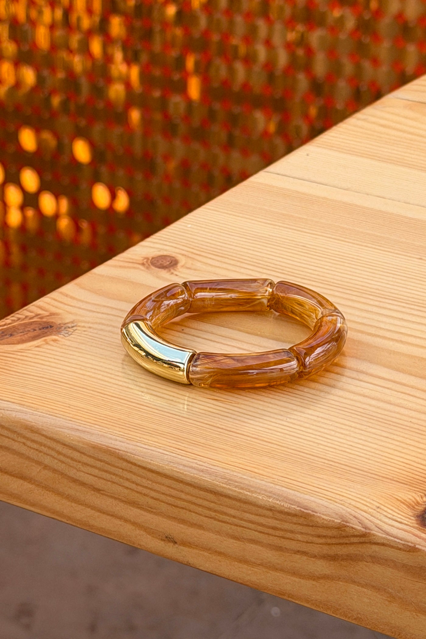 Brown Amber Tubular Bead Bracelet
