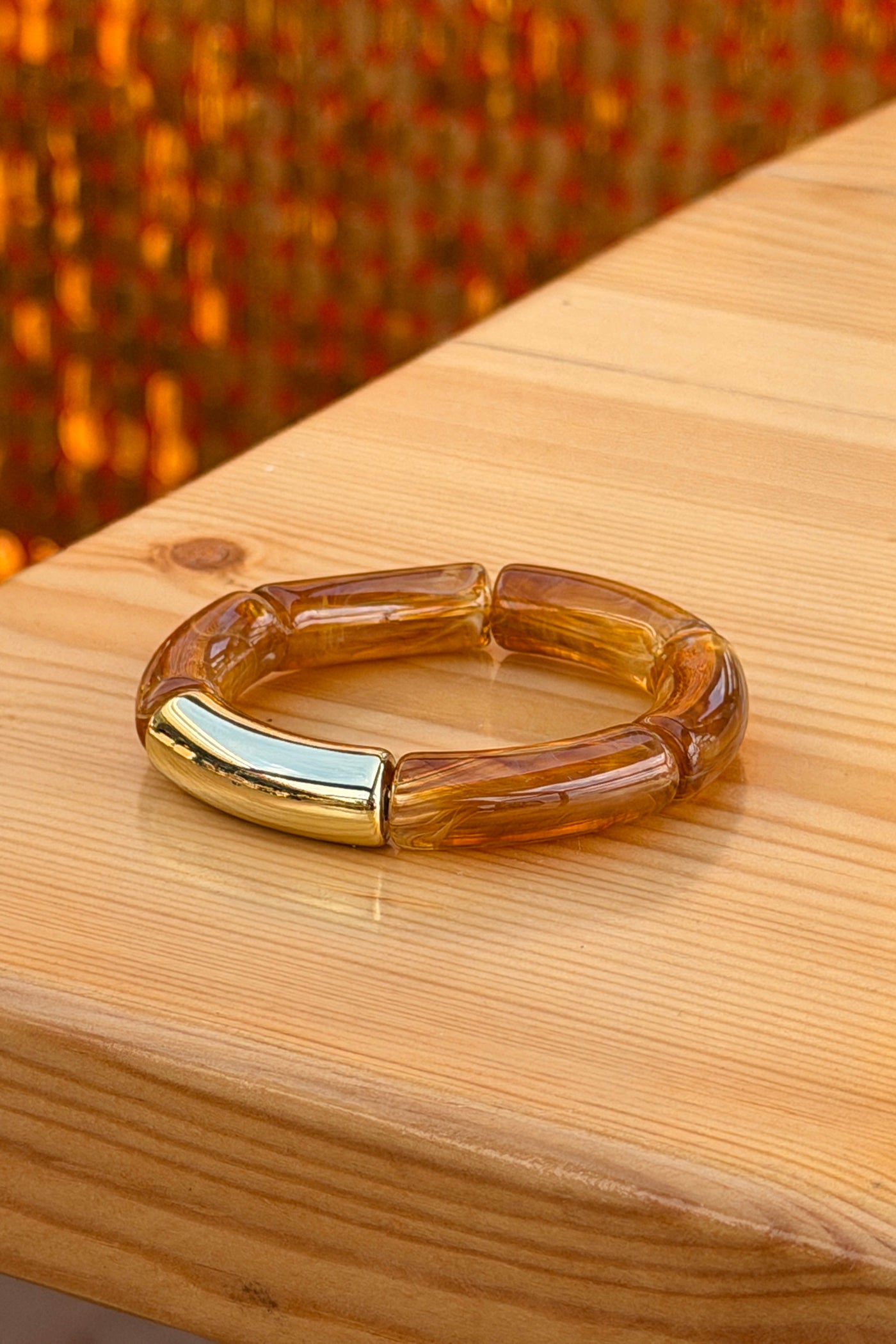 Brown Amber Tubular Bead Bracelet
