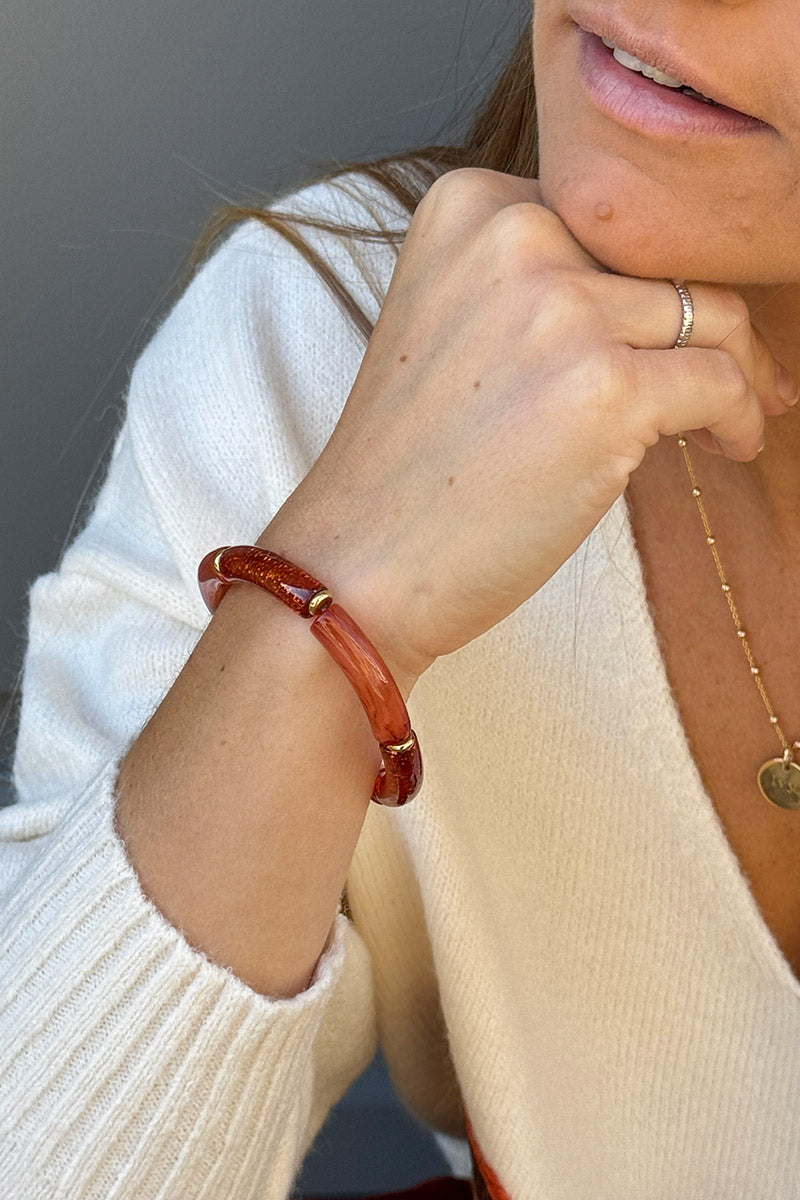 Terracotta Glitter Marbled Tube Bead Bangle