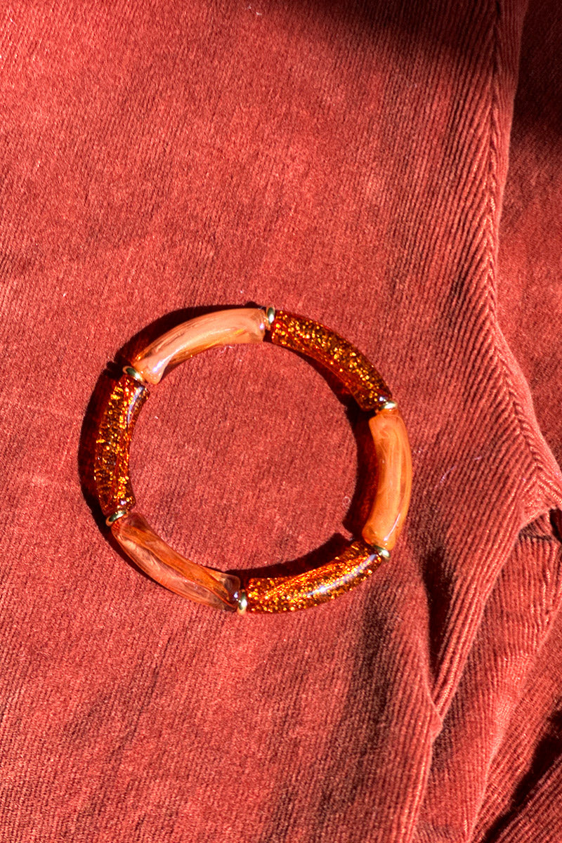 Terracotta Glitter Marbled Tube Bead Bangle