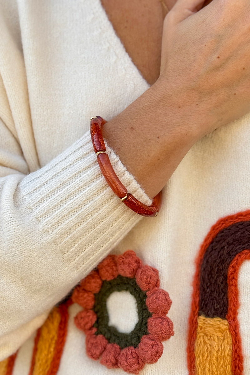 Terracotta Glitter Marbled Tube Bead Bangle