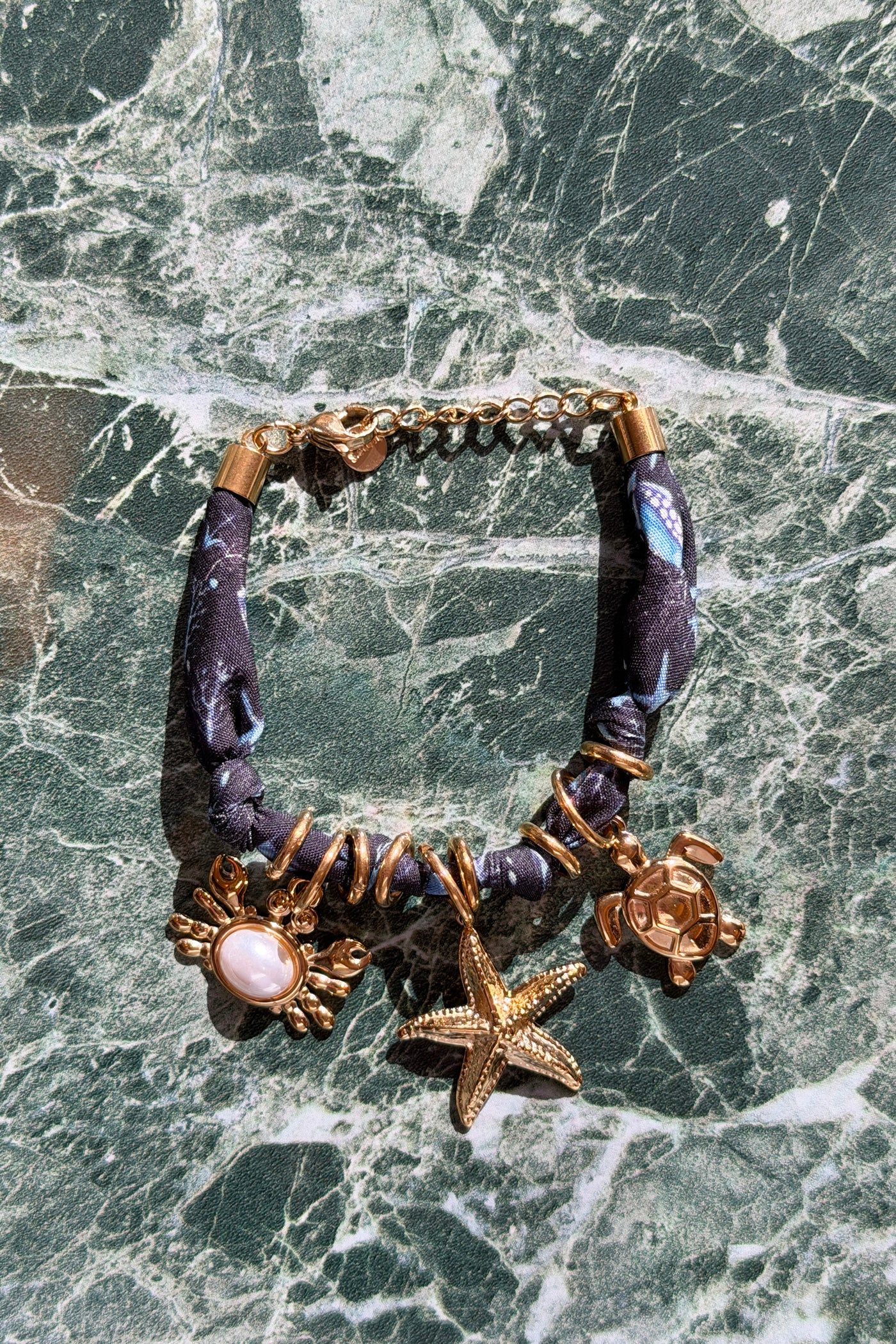 Navy Fabric Beach Charm Bracelet
