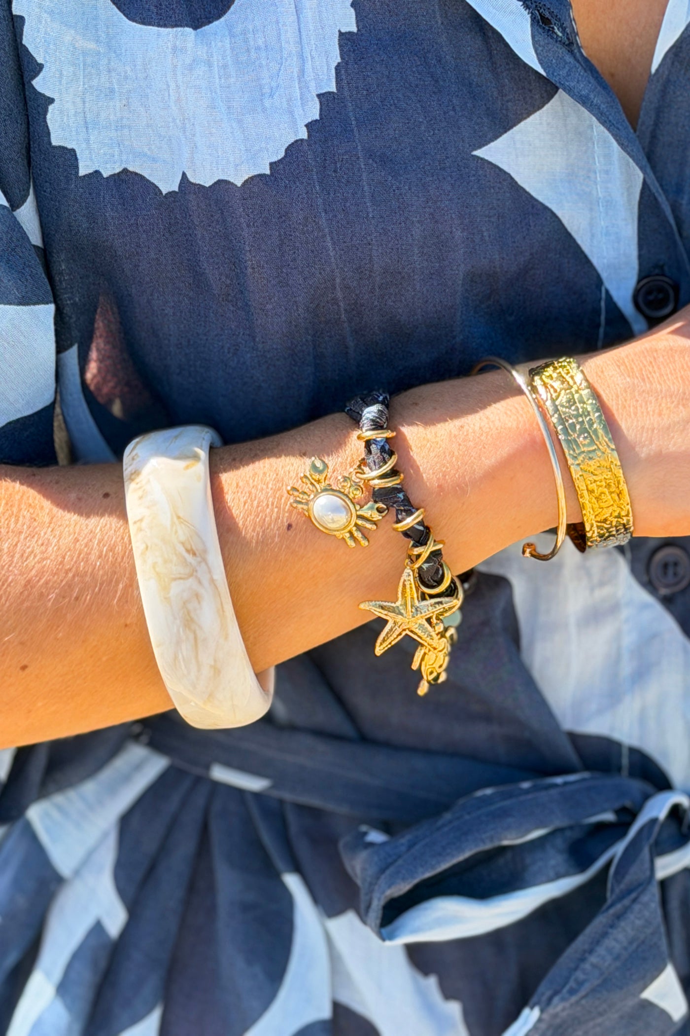 Navy Fabric Beach Charm Bracelet