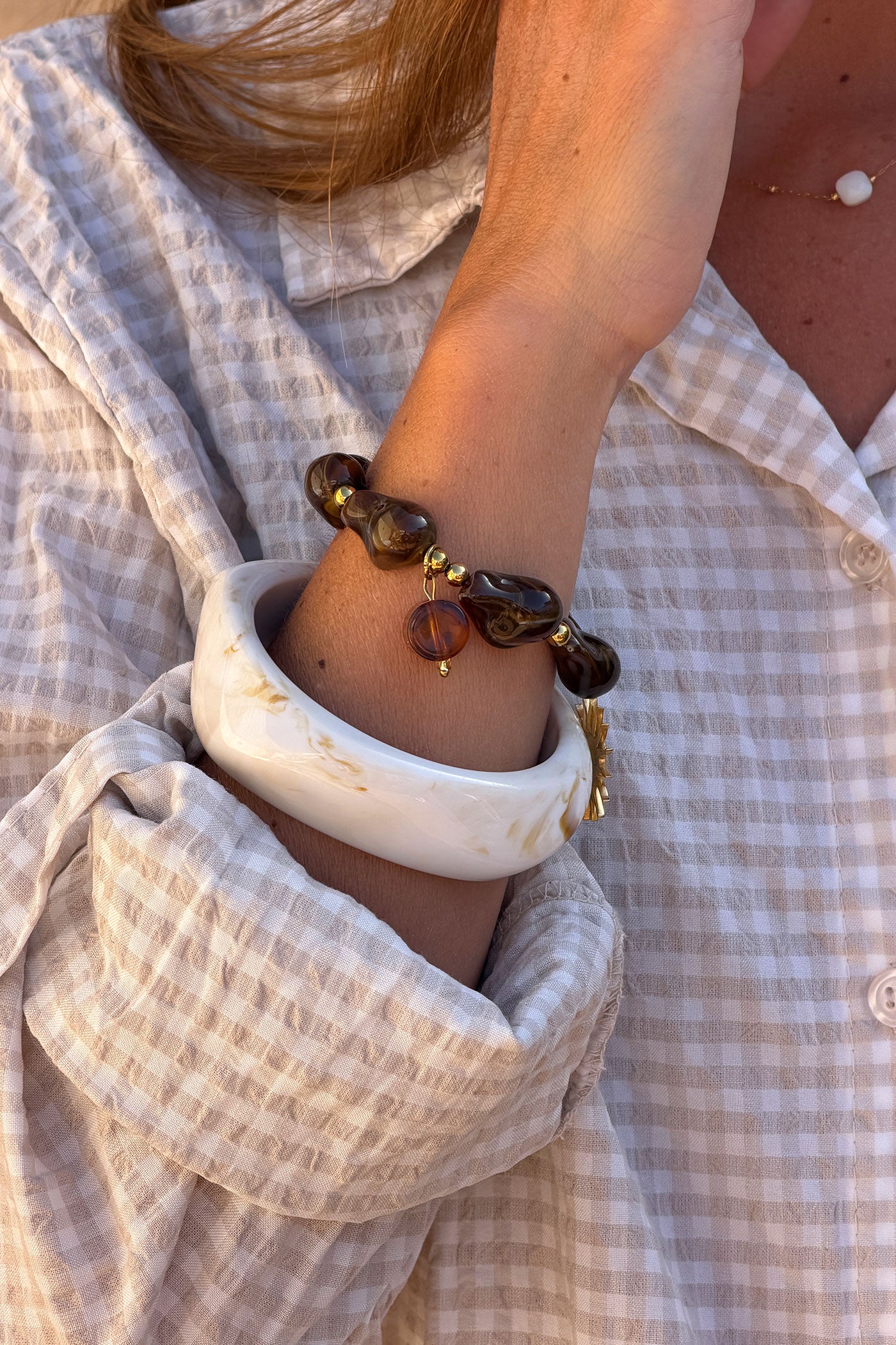 White Marble Geo Chunky Lucite Bangle