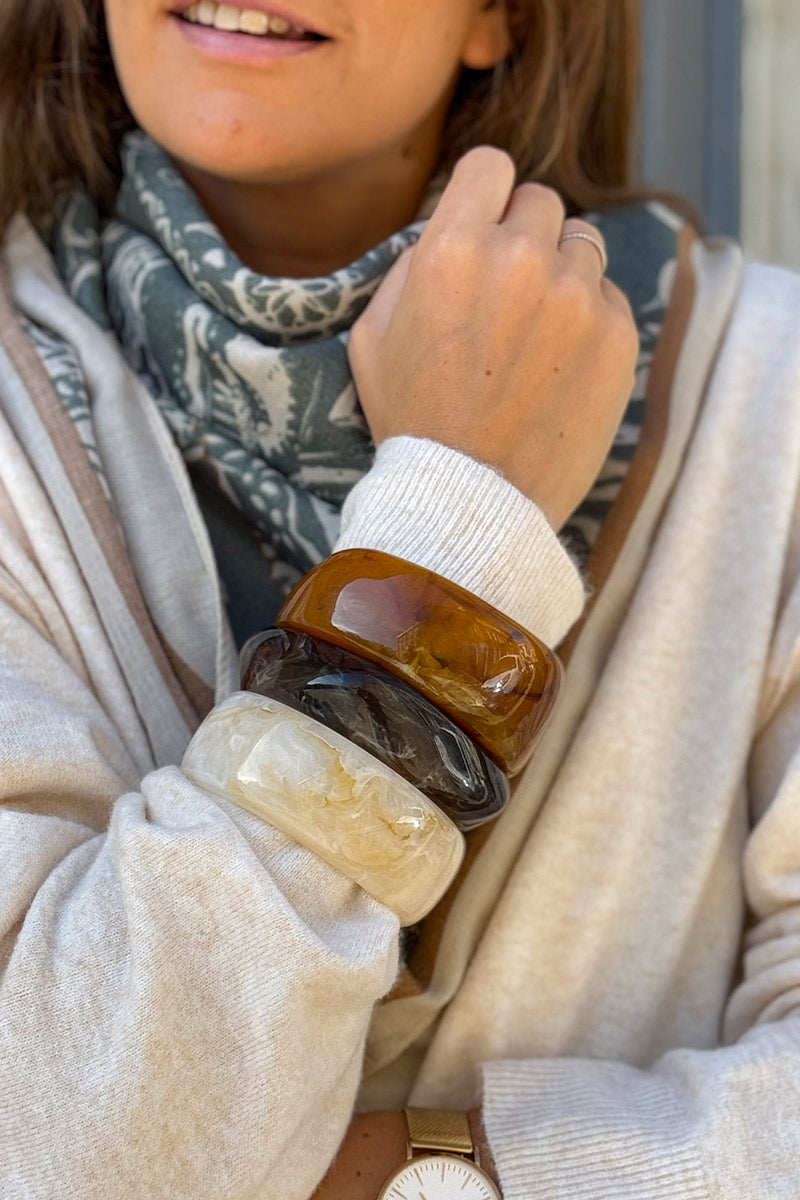 Bracelet jonc en résine marbré camel caramel