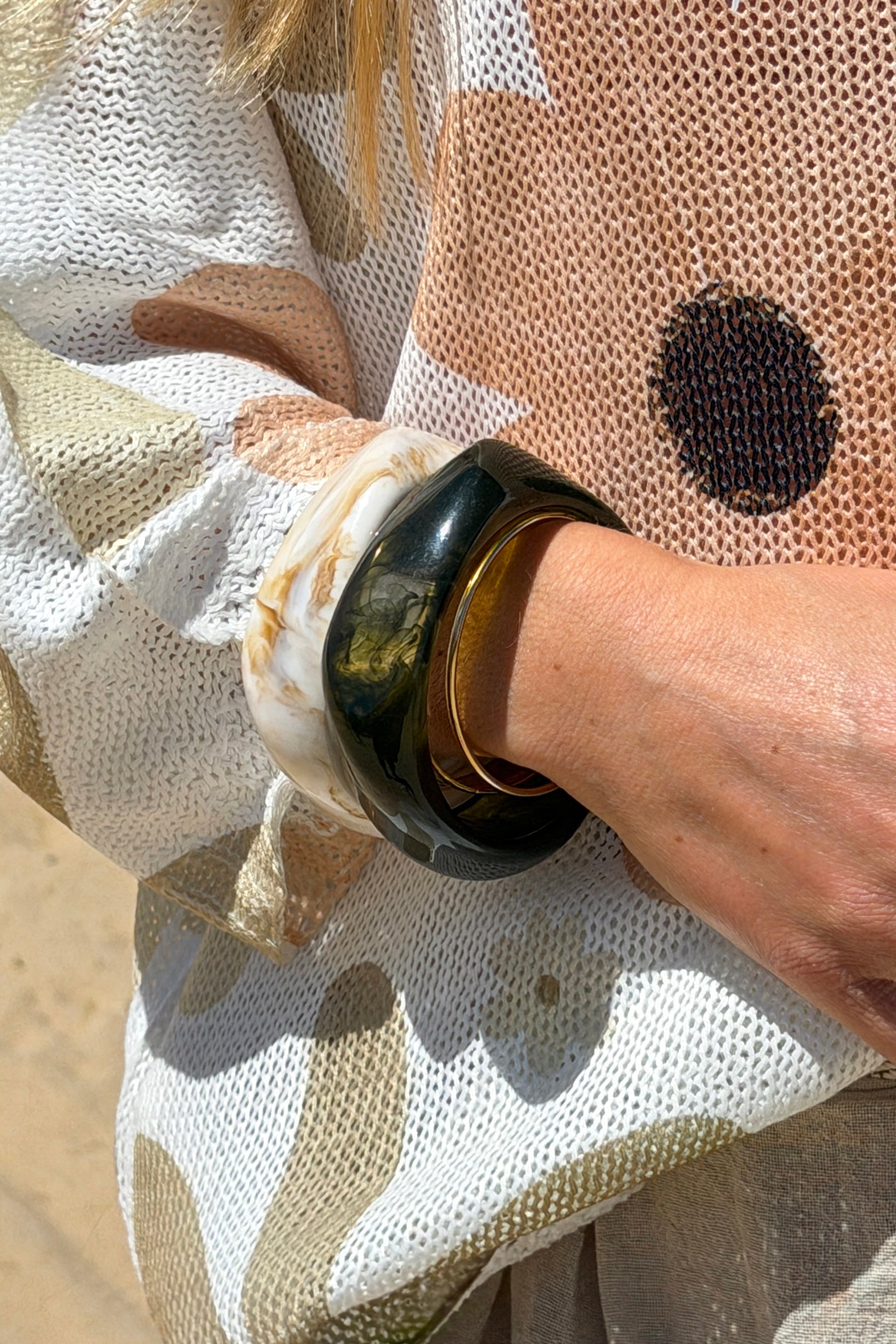 Dark Green Marbled Lucite Square Bangle