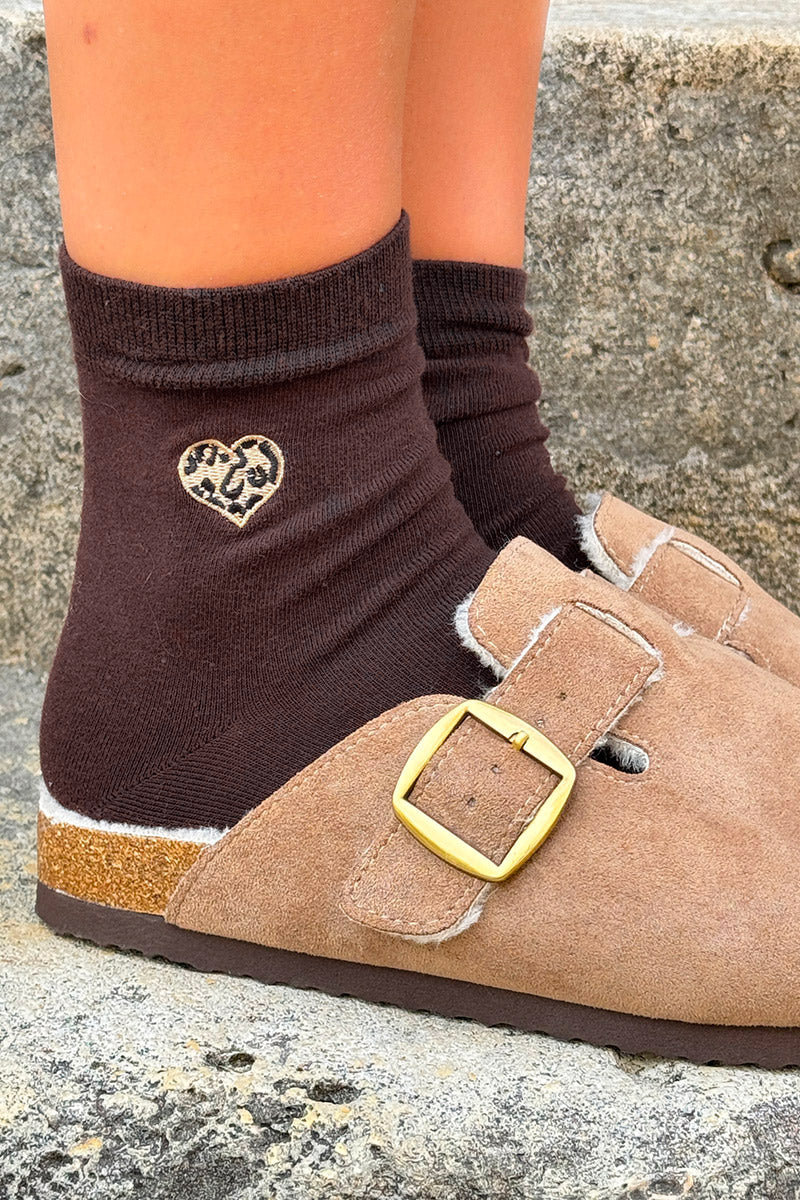Brown chocolate Leopard Heart Socks
