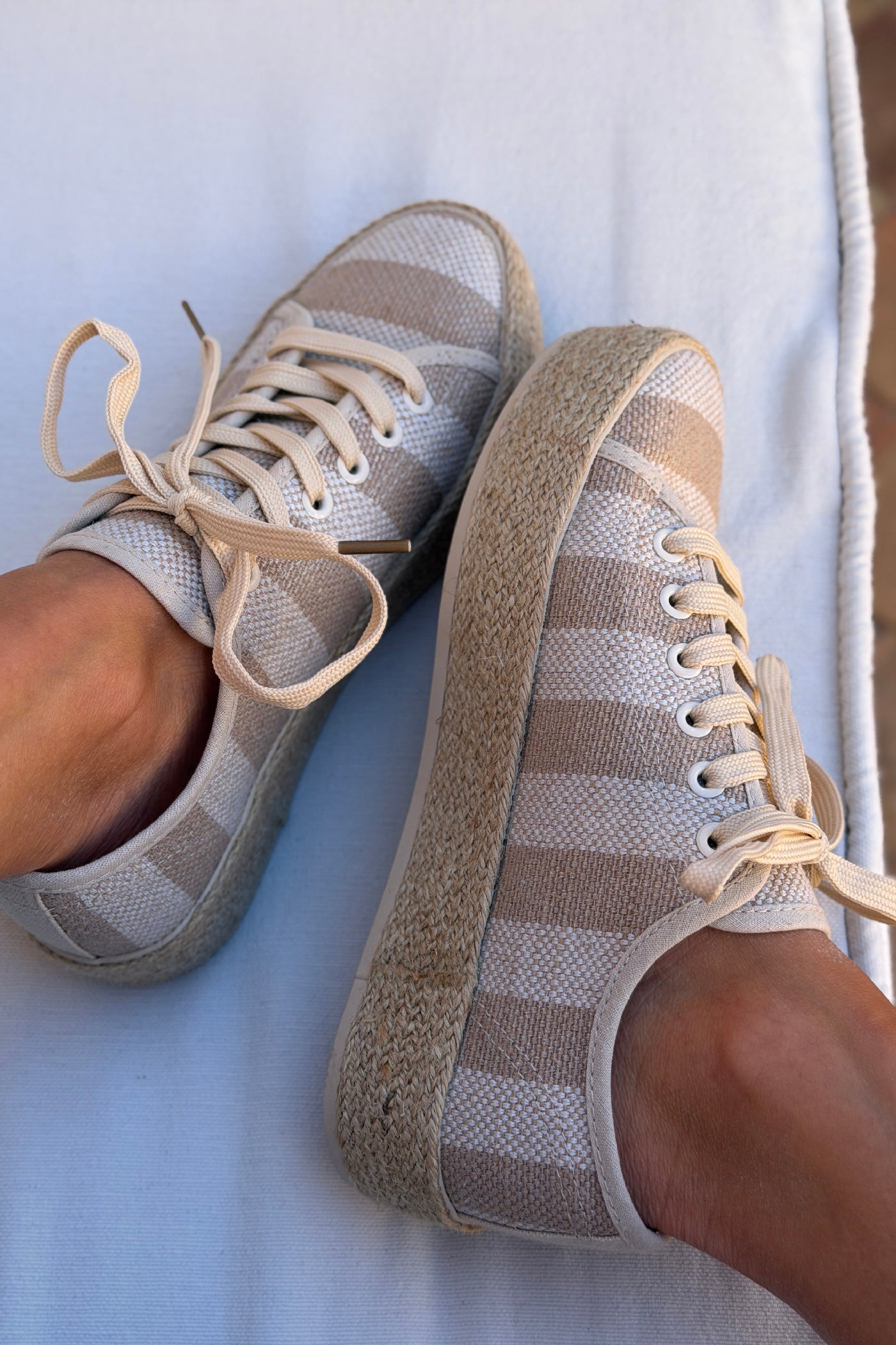 Beige Stripe Canvas Espadrille Sneakers
